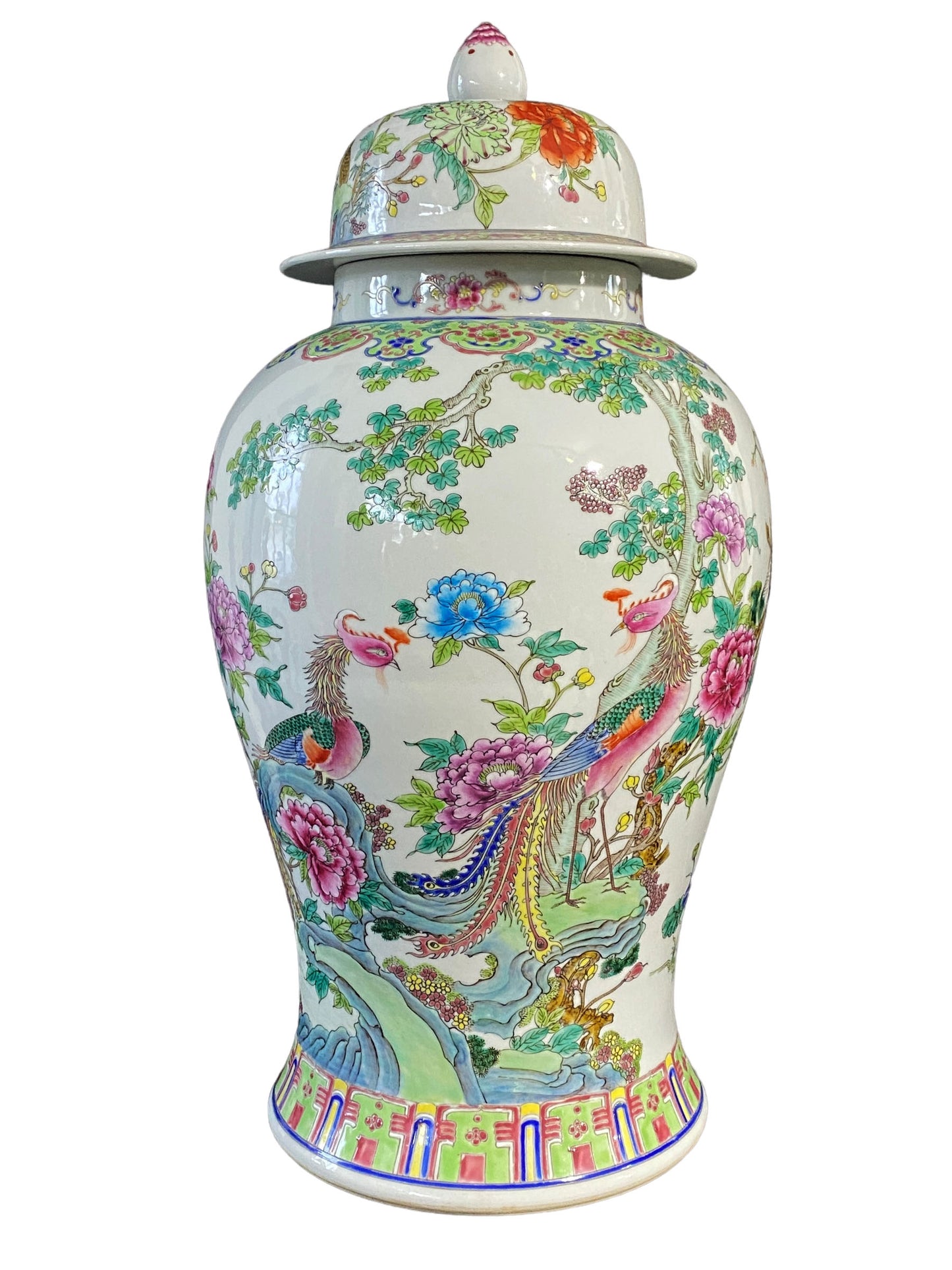 #5754 LG Chinoiserie Famille Rose Porcelain Ginger Jar 24" H
