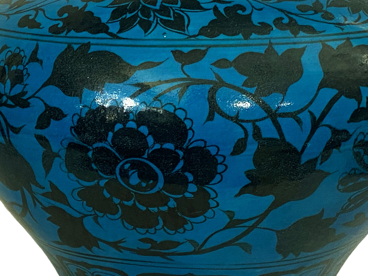 #706 Superb Chinese Yuan Style Vase/Cachepot W/Peonies Flowers 12" H