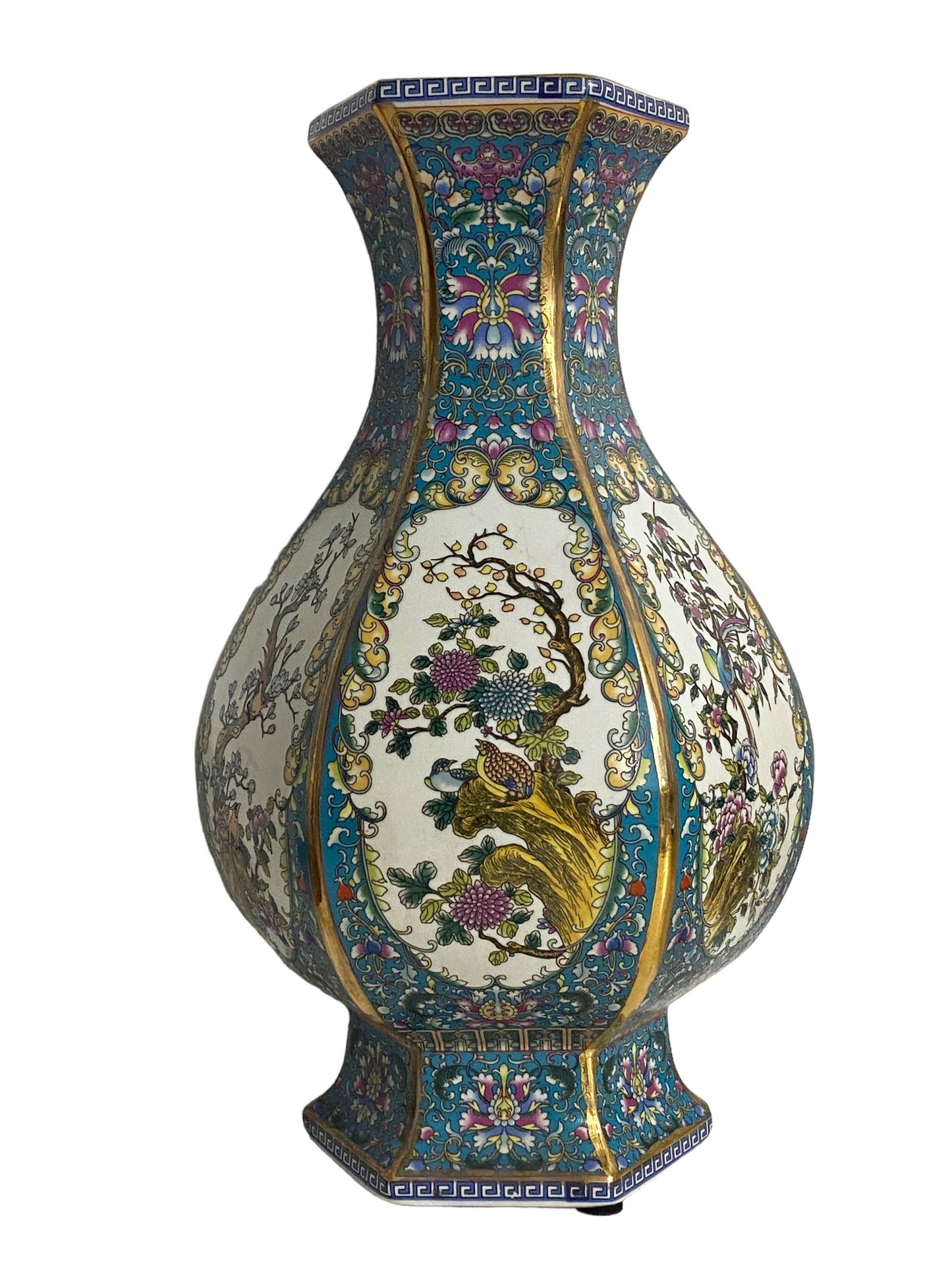 #3194 Famille Rose Style Hexagonal Shaped Porcelain Vase