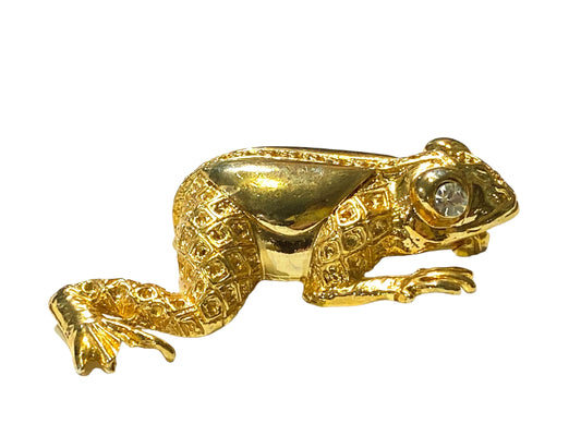 #5860  Gold Tone Vintage Diamond Rhinestone Eye Frog Pin.