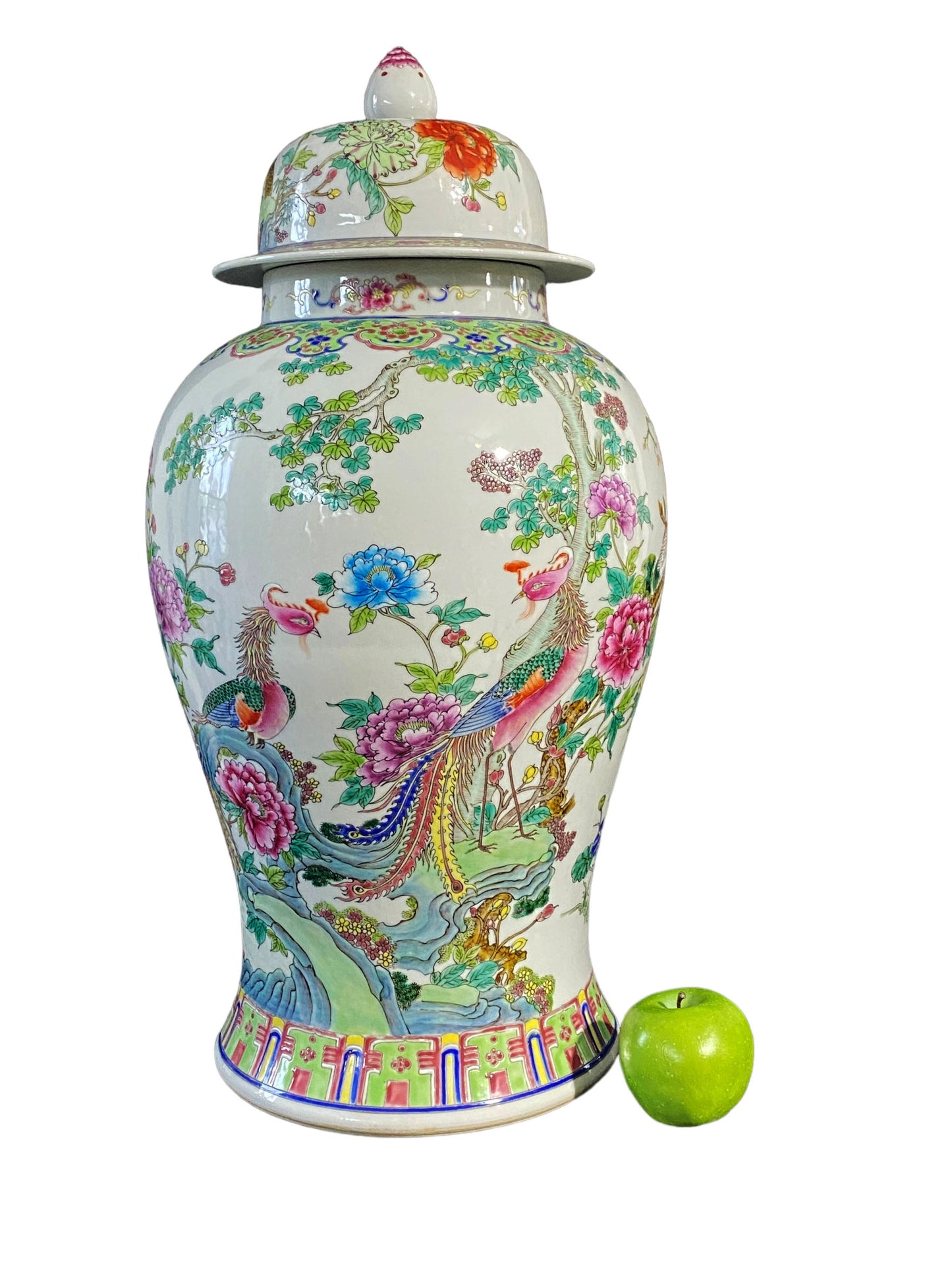 #5754 LG Chinoiserie Famille Rose Porcelain Ginger Jar 24" H