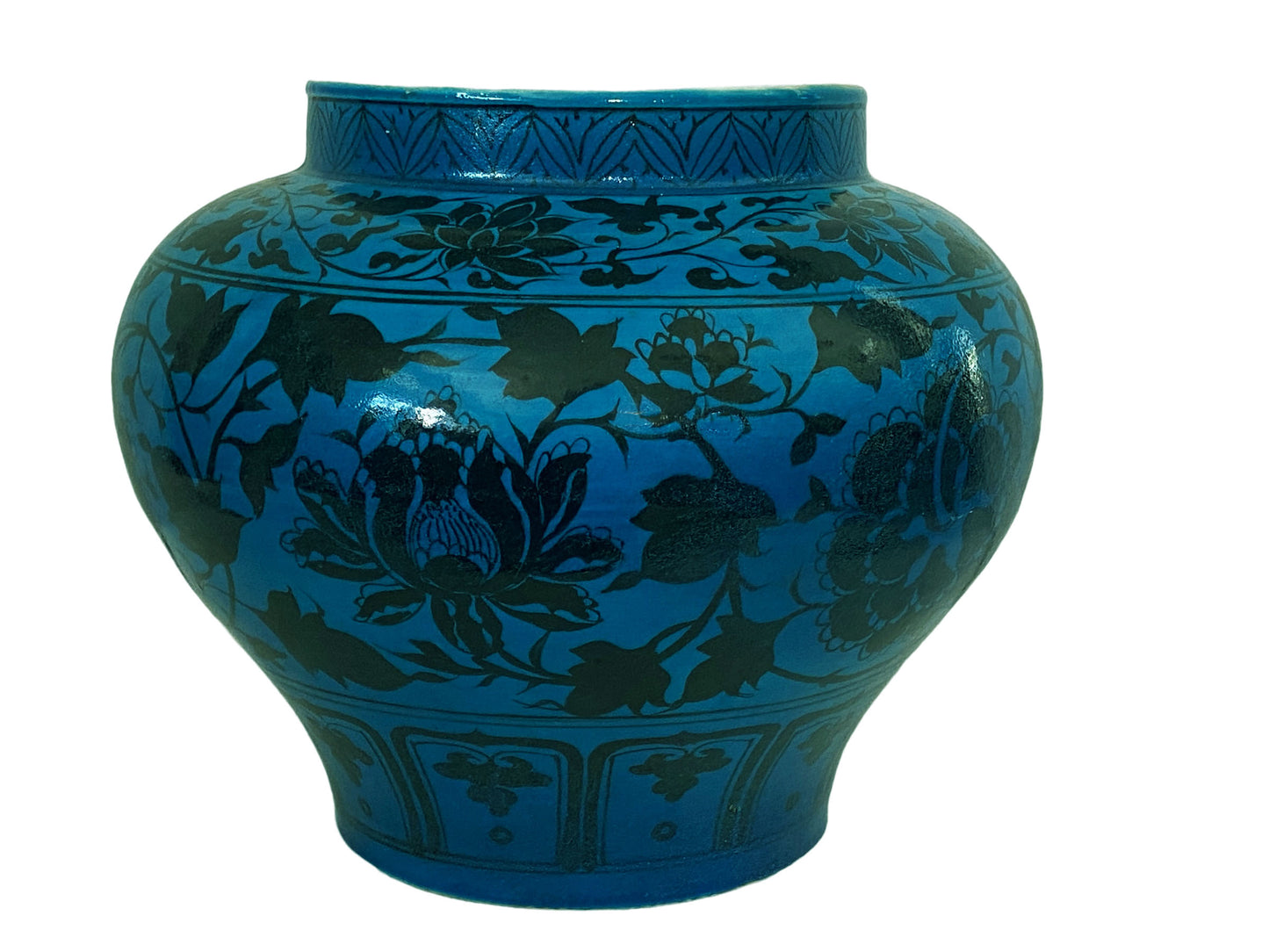 #706 Superb Chinese Yuan Style Vase/Cachepot W/Peonies Flowers 12" H
