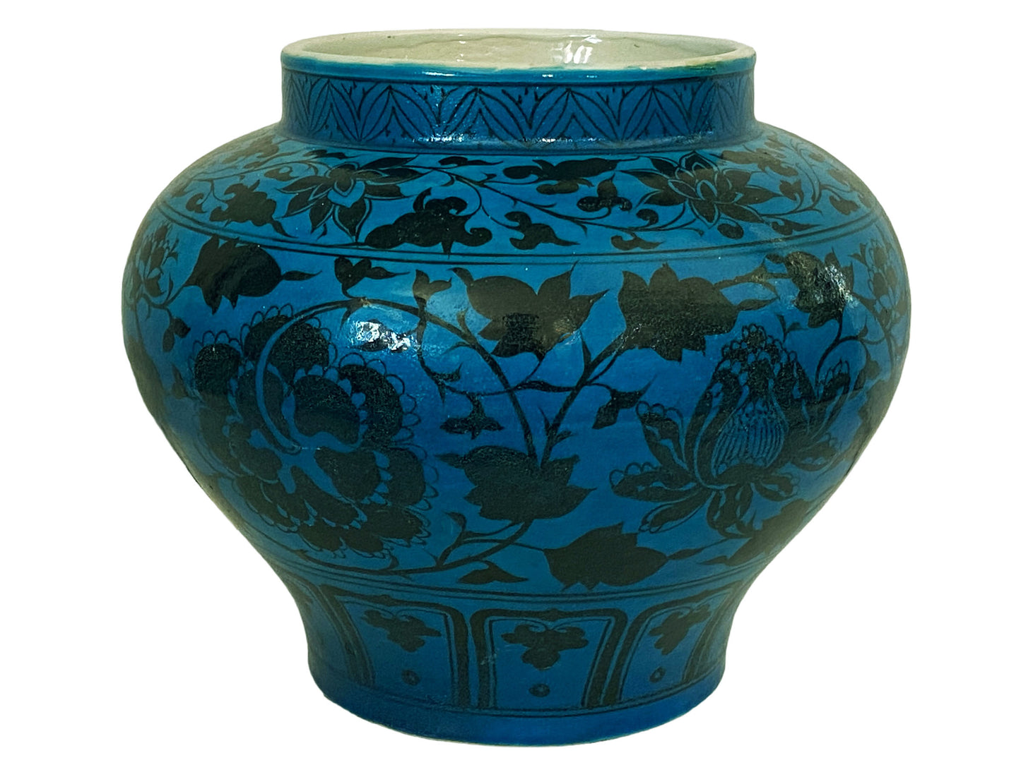 #706 Superb Chinese Yuan Style Vase/Cachepot W/Peonies Flowers 12" H