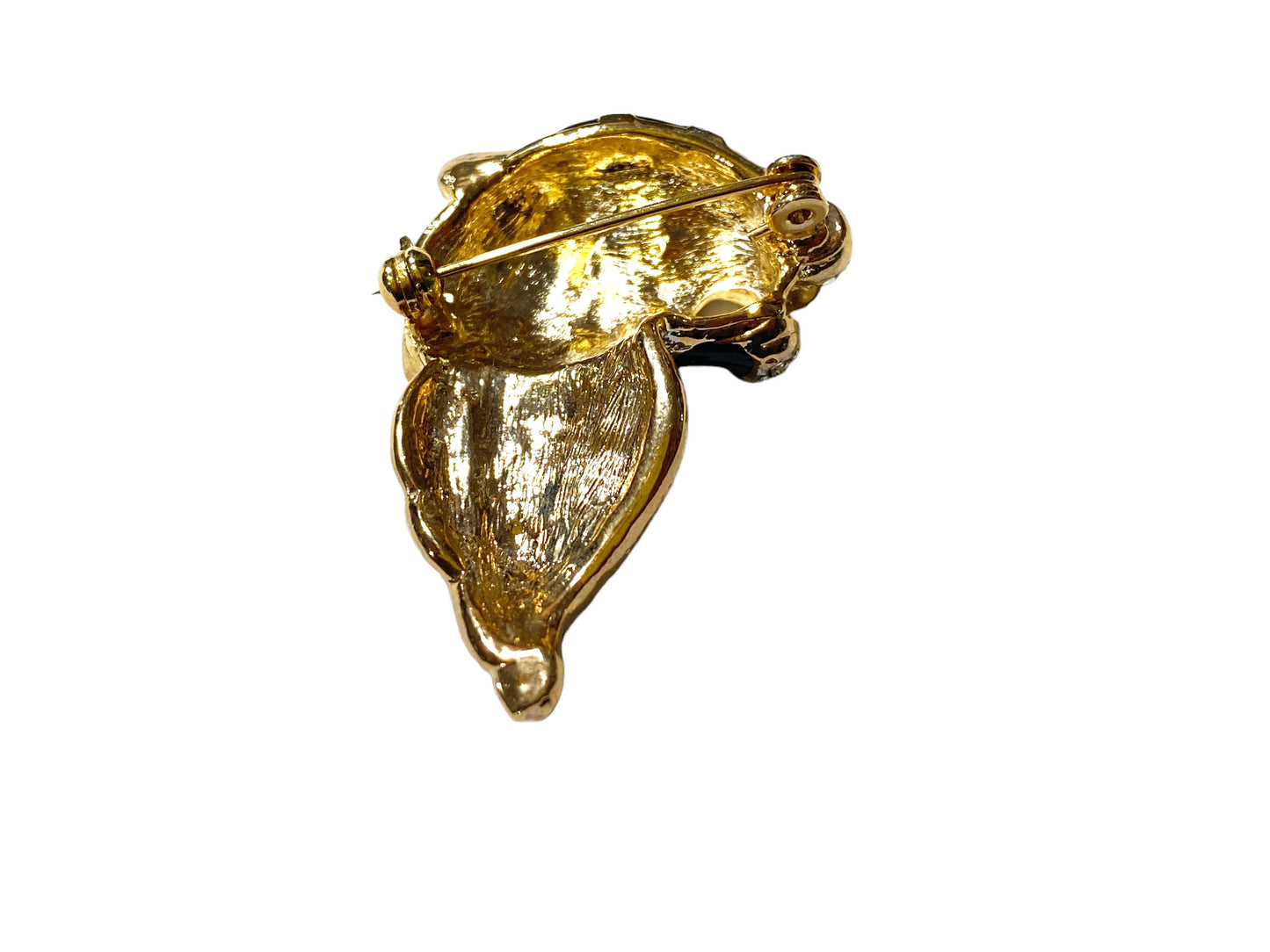 #5858 Vintage Gold Tone Black enamel Clear Rhinestone Zebra Brooch Pin