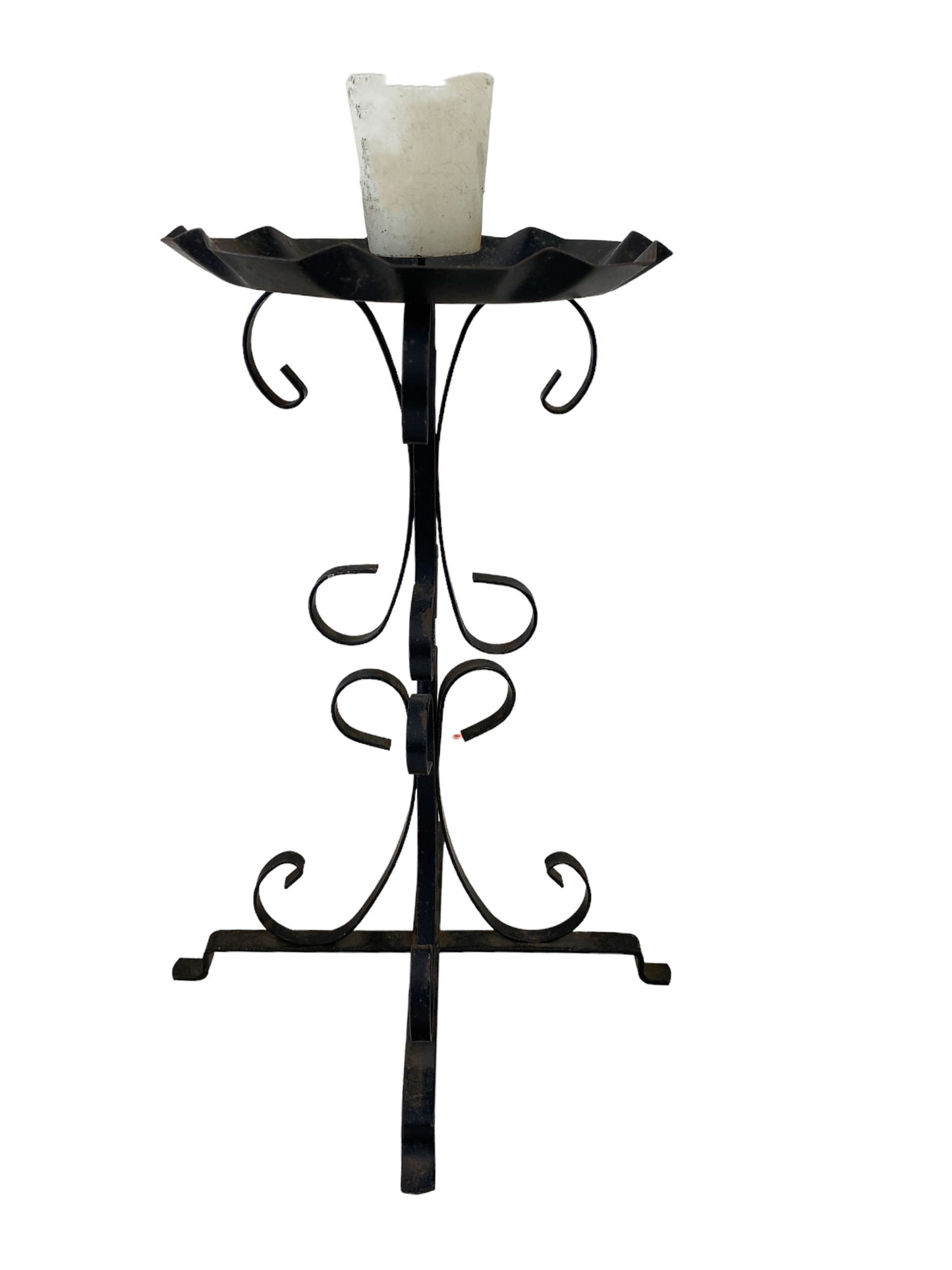 #5657 Vintage Painted Black Iron Candle Holder 12" H