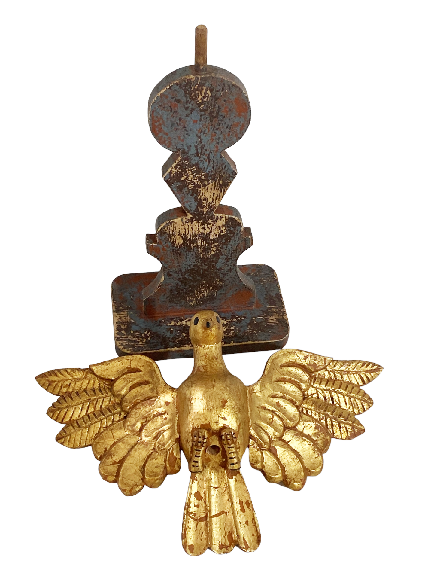 #4989 Large Carved Wood Dove the Holy Spirit Sculpture on Finial 16" H