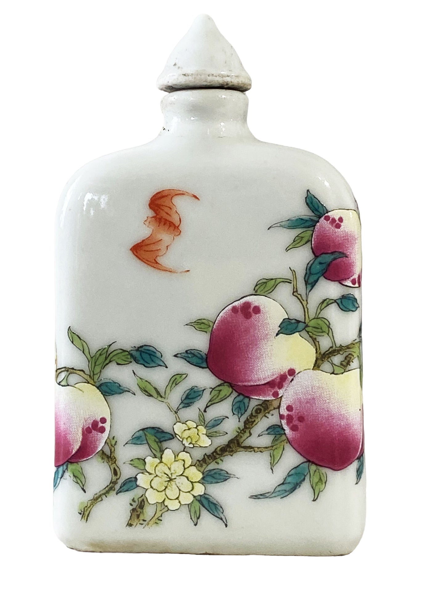 #7052 Chinoiserie Famille Rose Porcelain Snuff Bottle 3.75" H