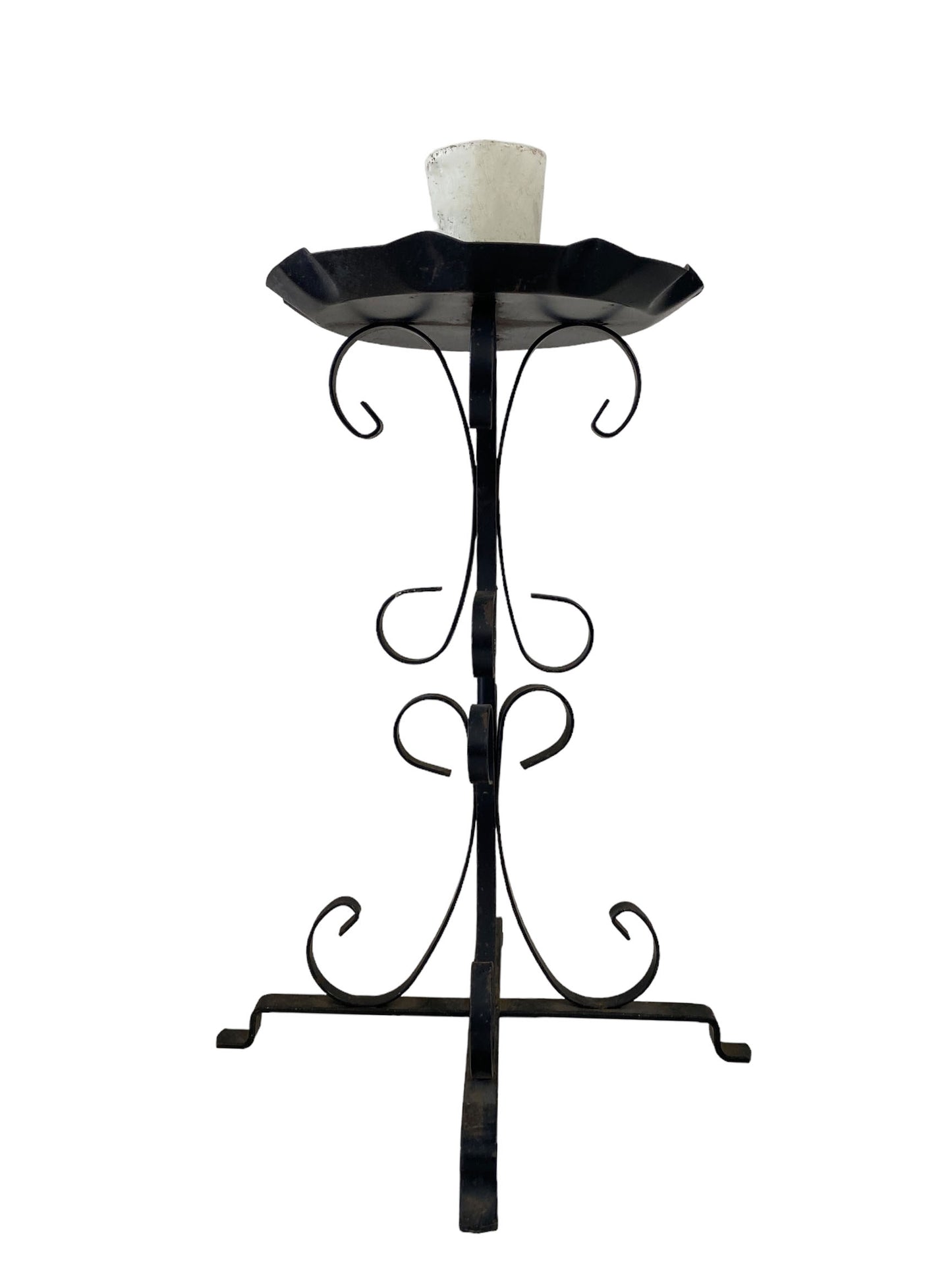 #5657 Vintage Painted Black Iron Candle Holder 12" H