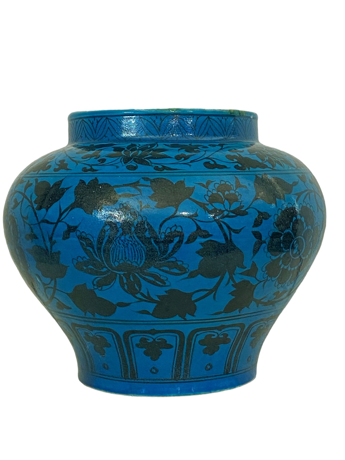 #706 Superb Chinese Yuan Style Vase/Cachepot W/Peonies Flowers 12" H