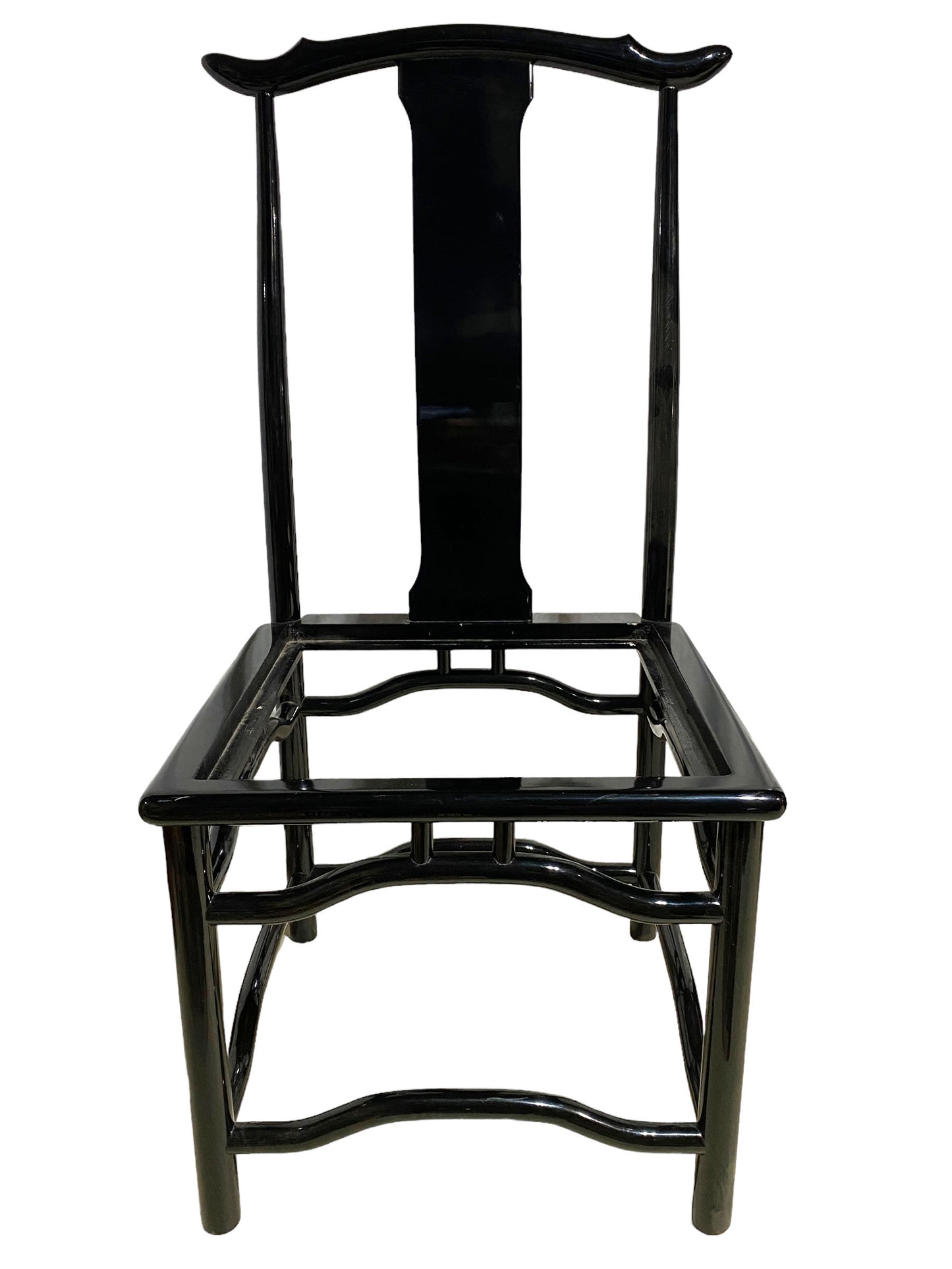 #5644  Chinoiserie Style 1960's Black Lacquer wood High Officials Hat Chair 41" H