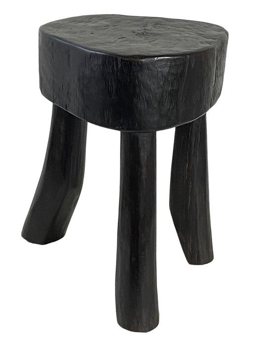 #7093  African wood milk stool W/ Heart-Shaped Seat Tanzania 12" H