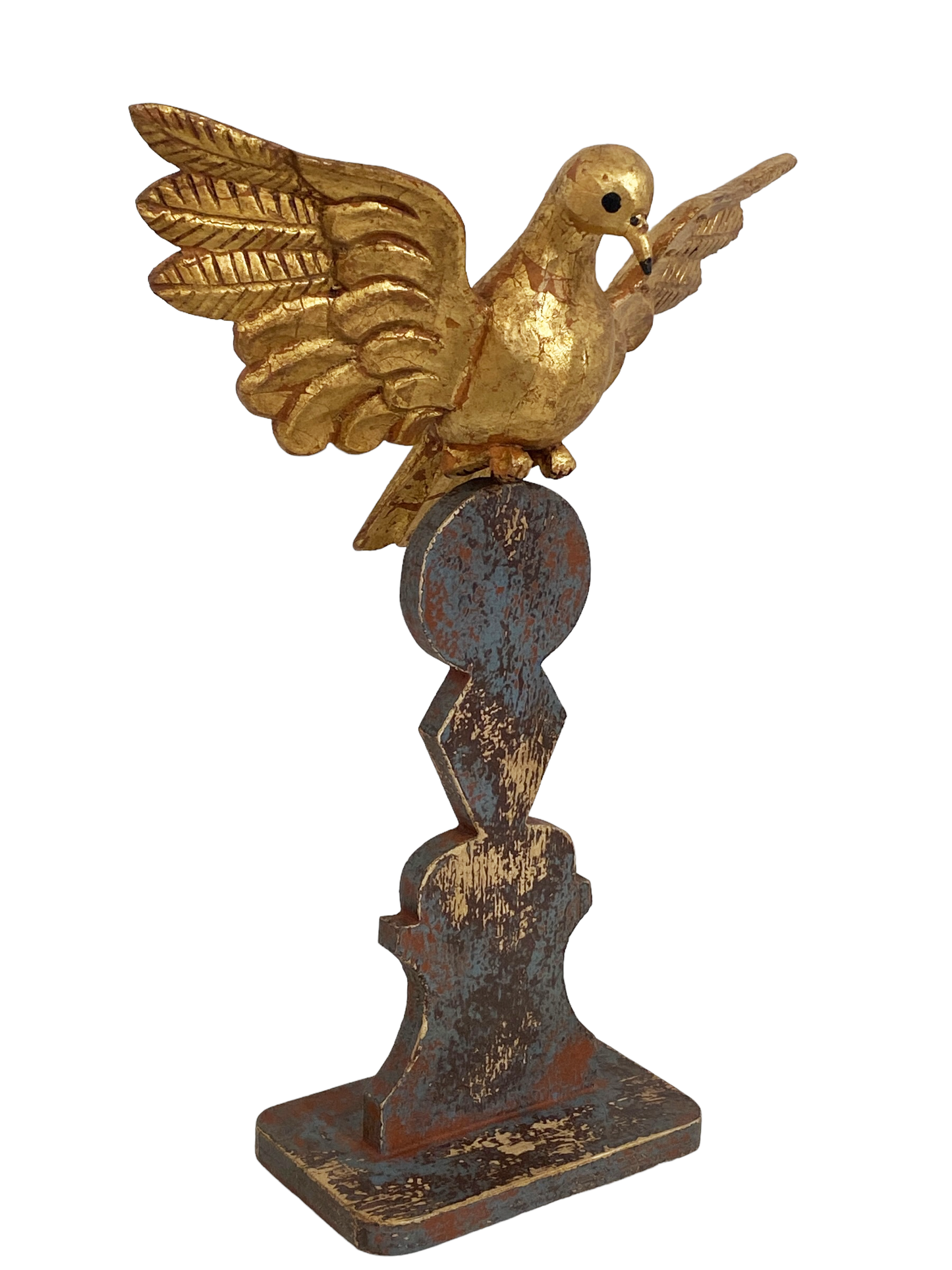 #4989 Large Carved Wood Dove the Holy Spirit Sculpture on Finial 16" H
