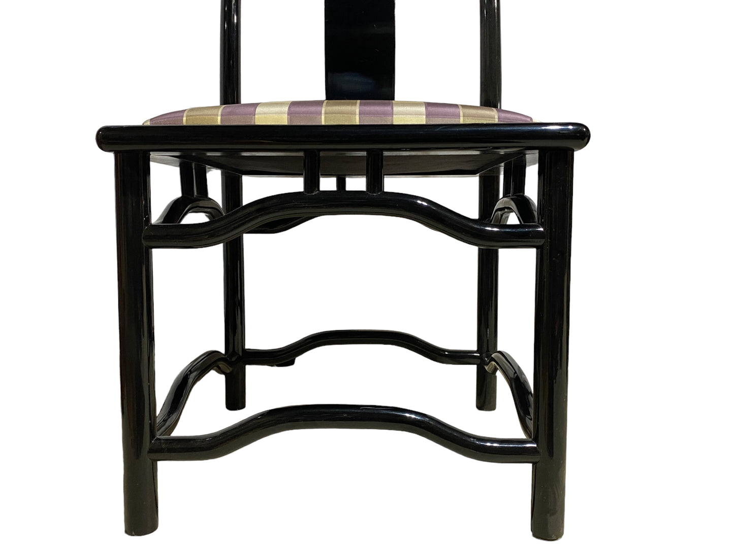 #5644 Chinoiserie Style 1960's Black Lacquer wood High Officials Hat Chair 41" H