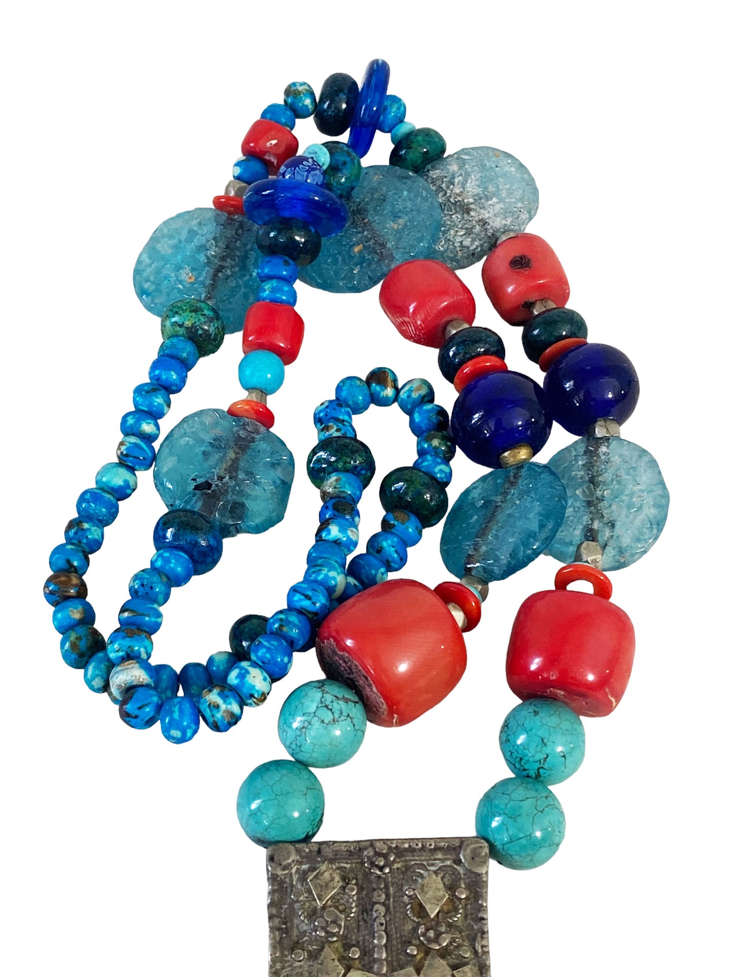 #5708 Tribal Afghan Necklace W/Coral wall Hanging 22.5" H
