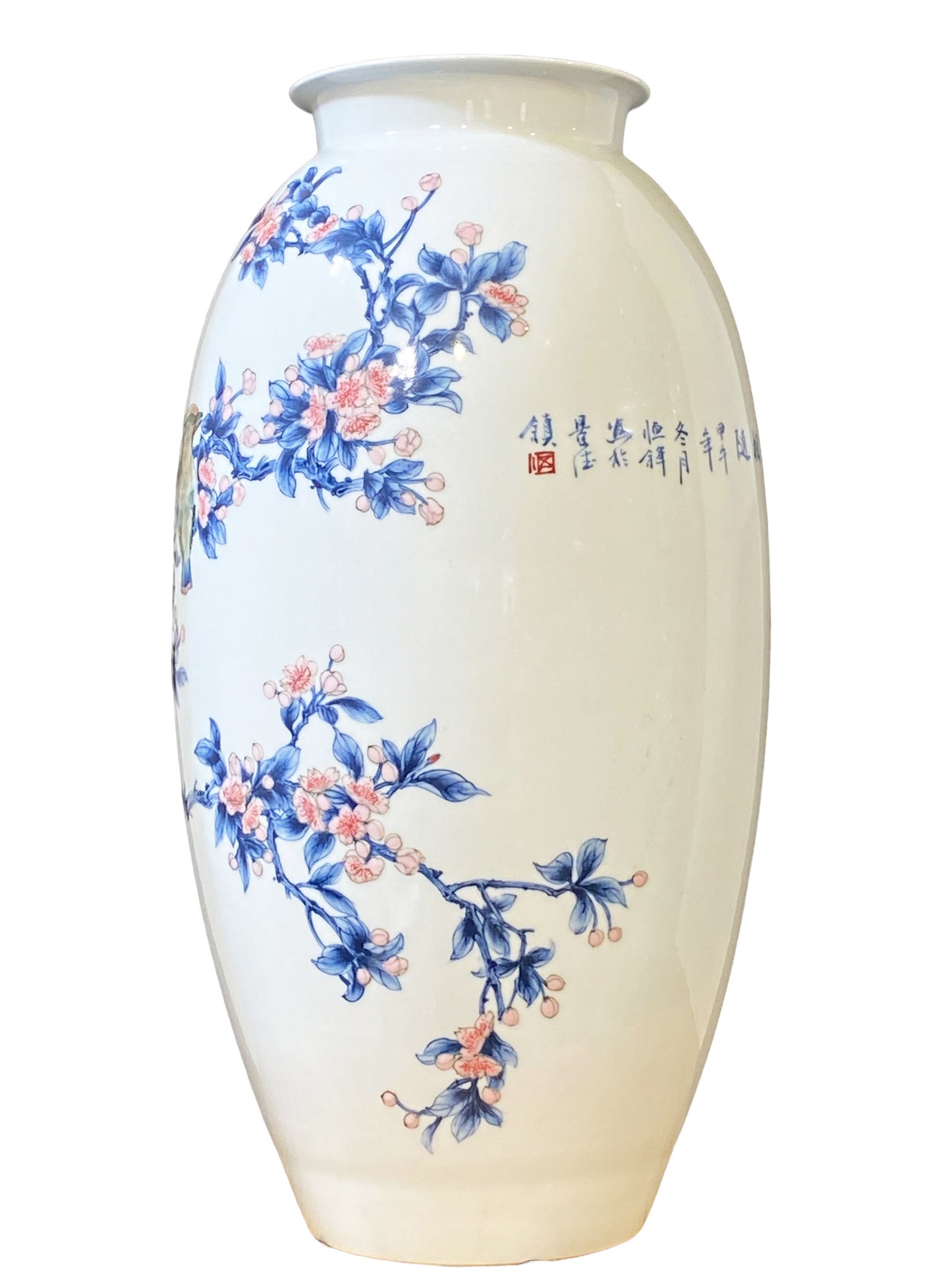 #2350 Stunning Chinese Blue& white Porcelain Hand-Painted Vase 23' H