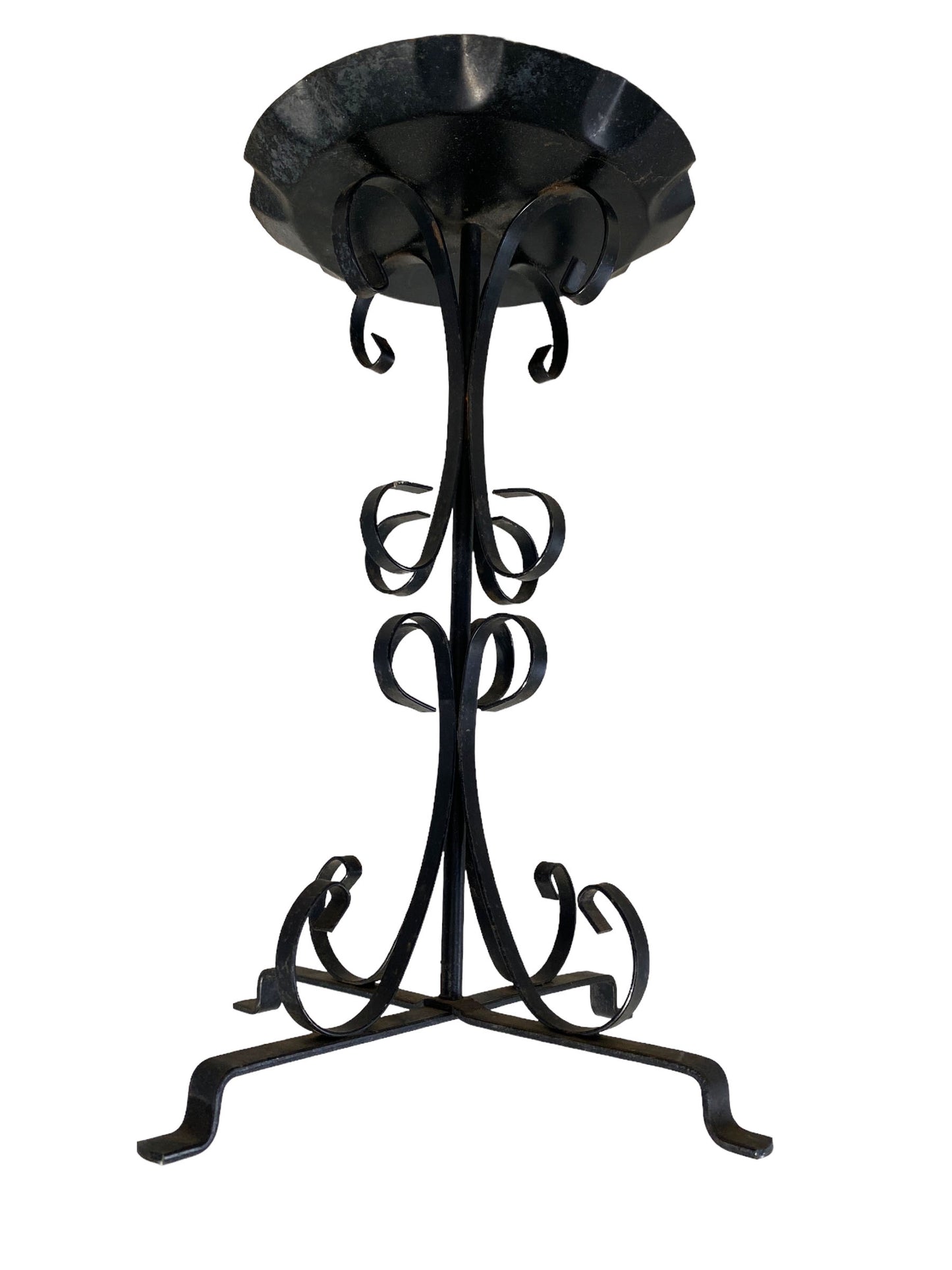 #5657 Vintage Painted Black Iron Candle Holder 12" H