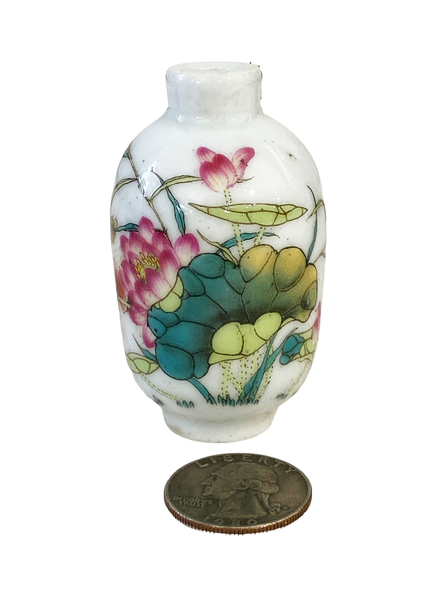 #792 Chinoiserie Famille Rose Porcelain Snuff Bottle 3.5" H