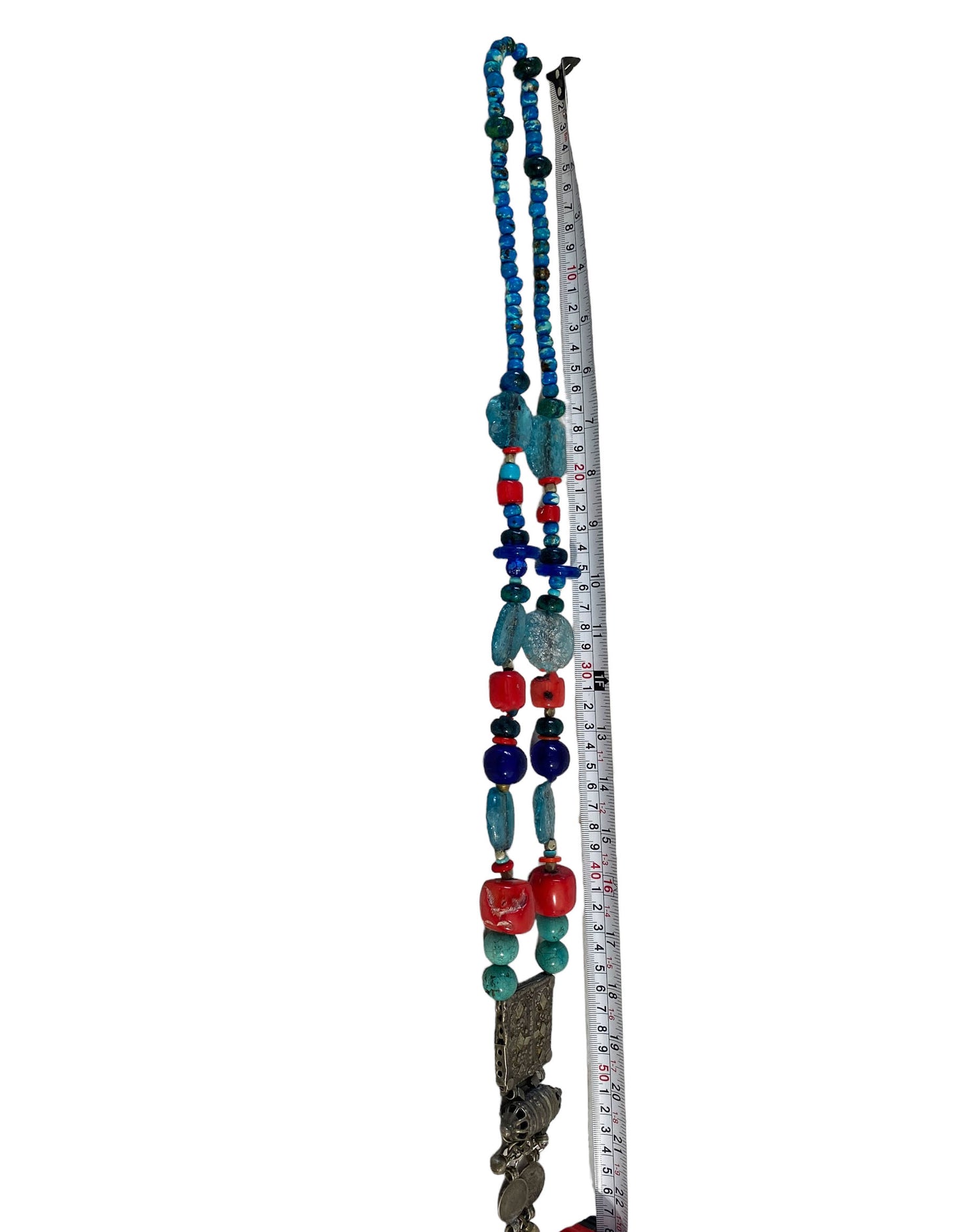 #5708 Tribal Afghan Necklace W/Coral wall Hanging 22.5" H