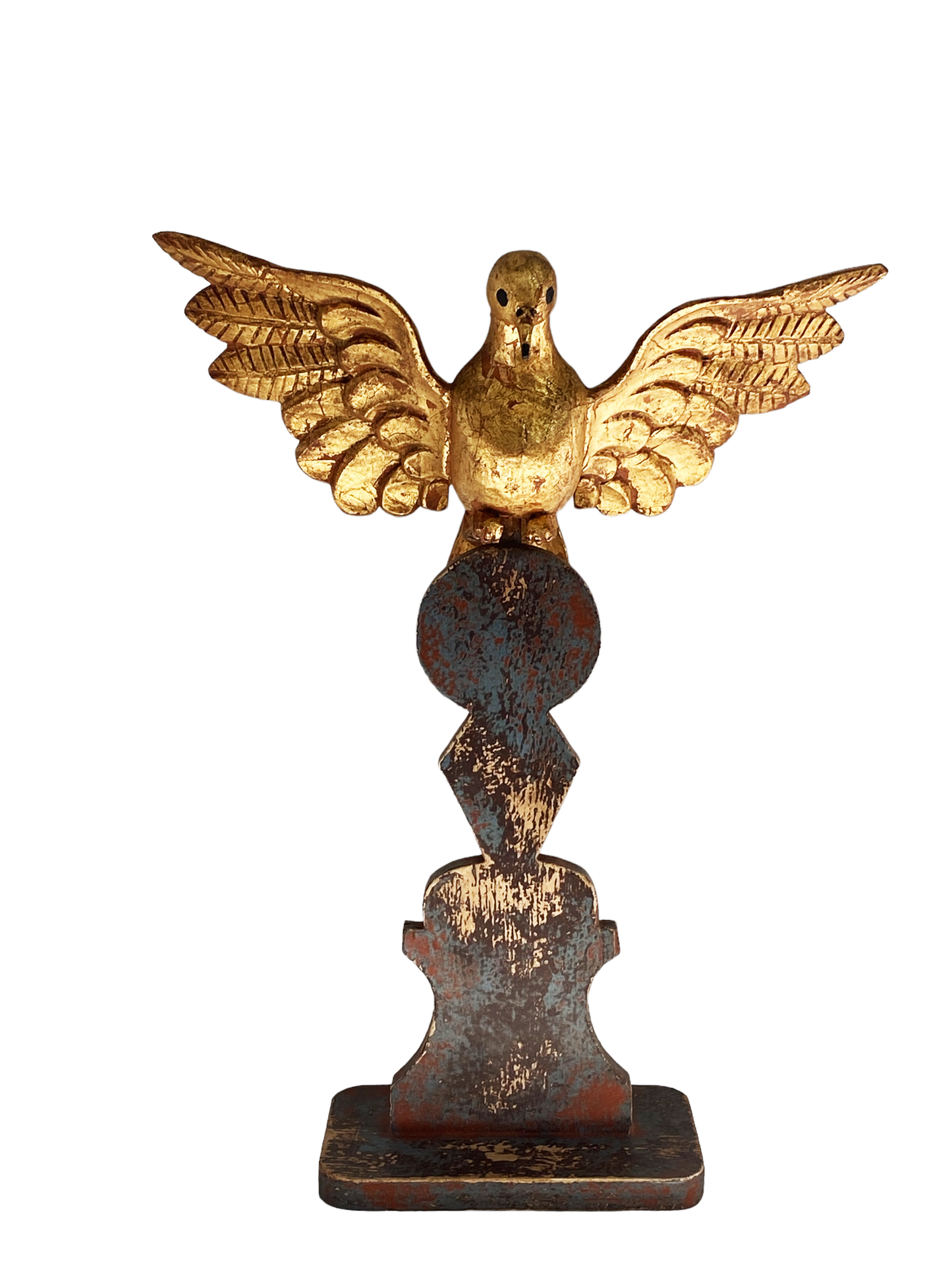 #4989 Large Carved Wood Dove the Holy Spirit Sculpture on Finial 16" H