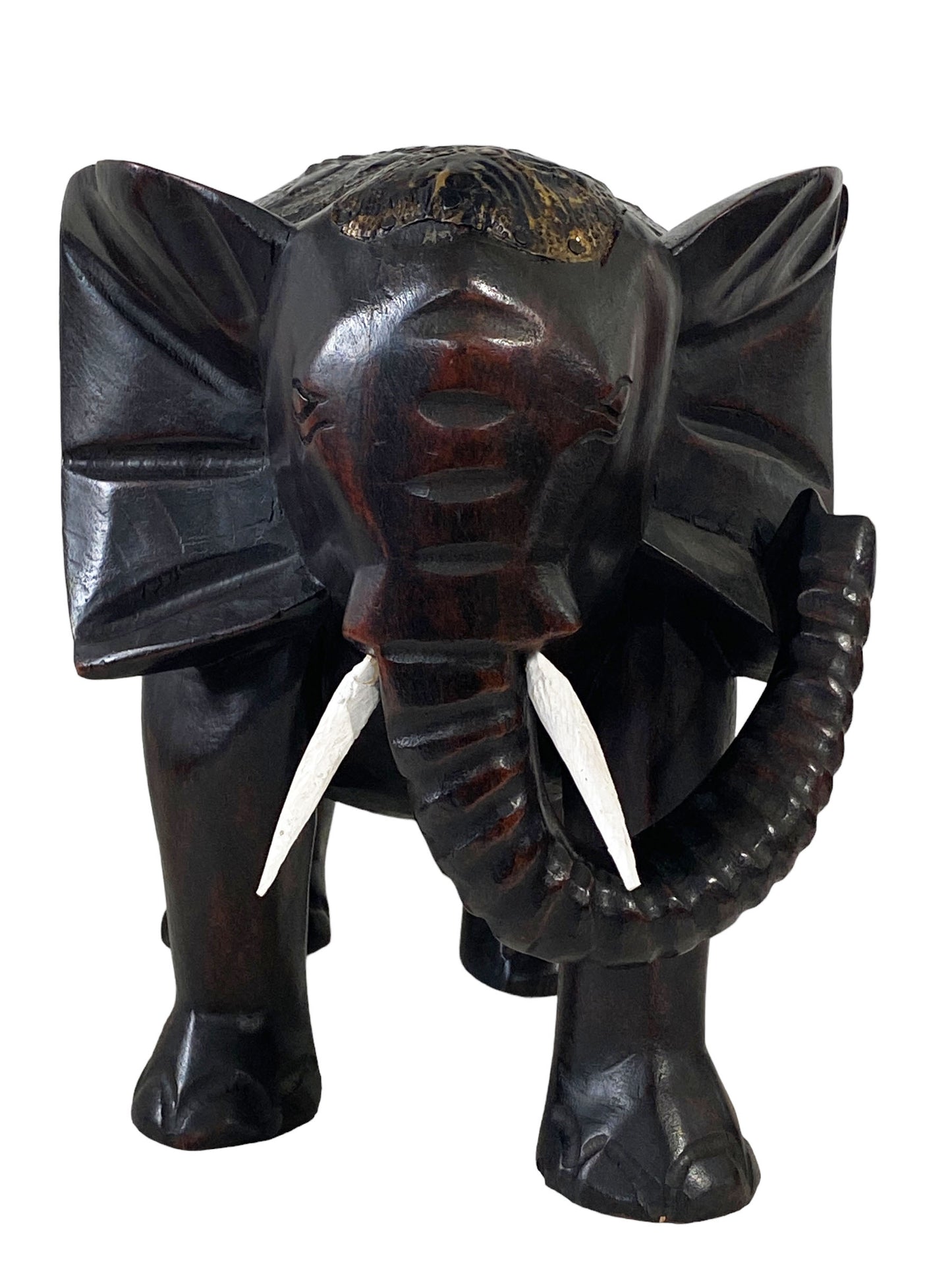 #5235/7044 Vintage Ashanti Elephant Wooden Sculpture Ghana 12.25" H