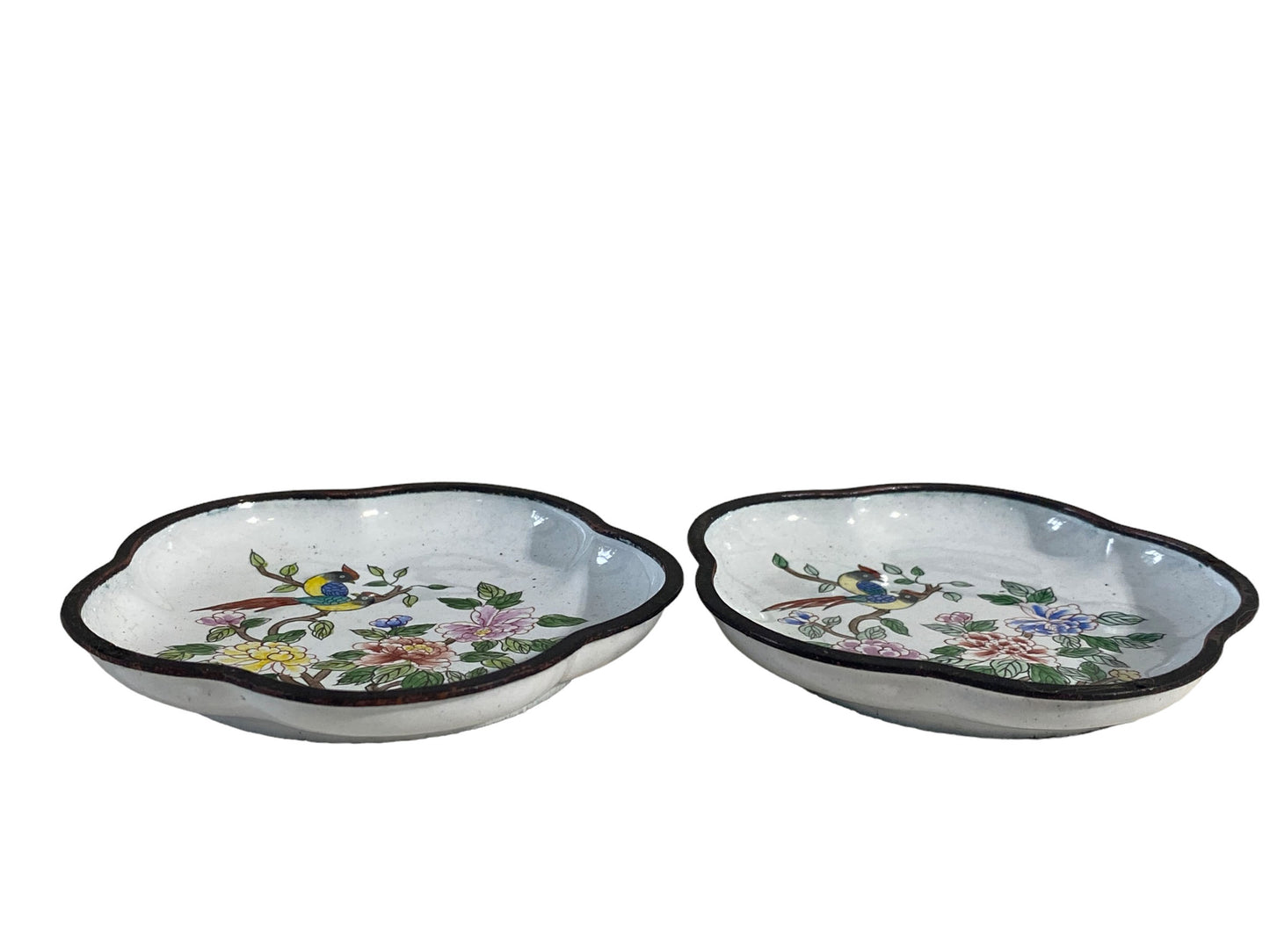 #5632 Old Chinoiserie Enamel Small Decorative Plates S/2