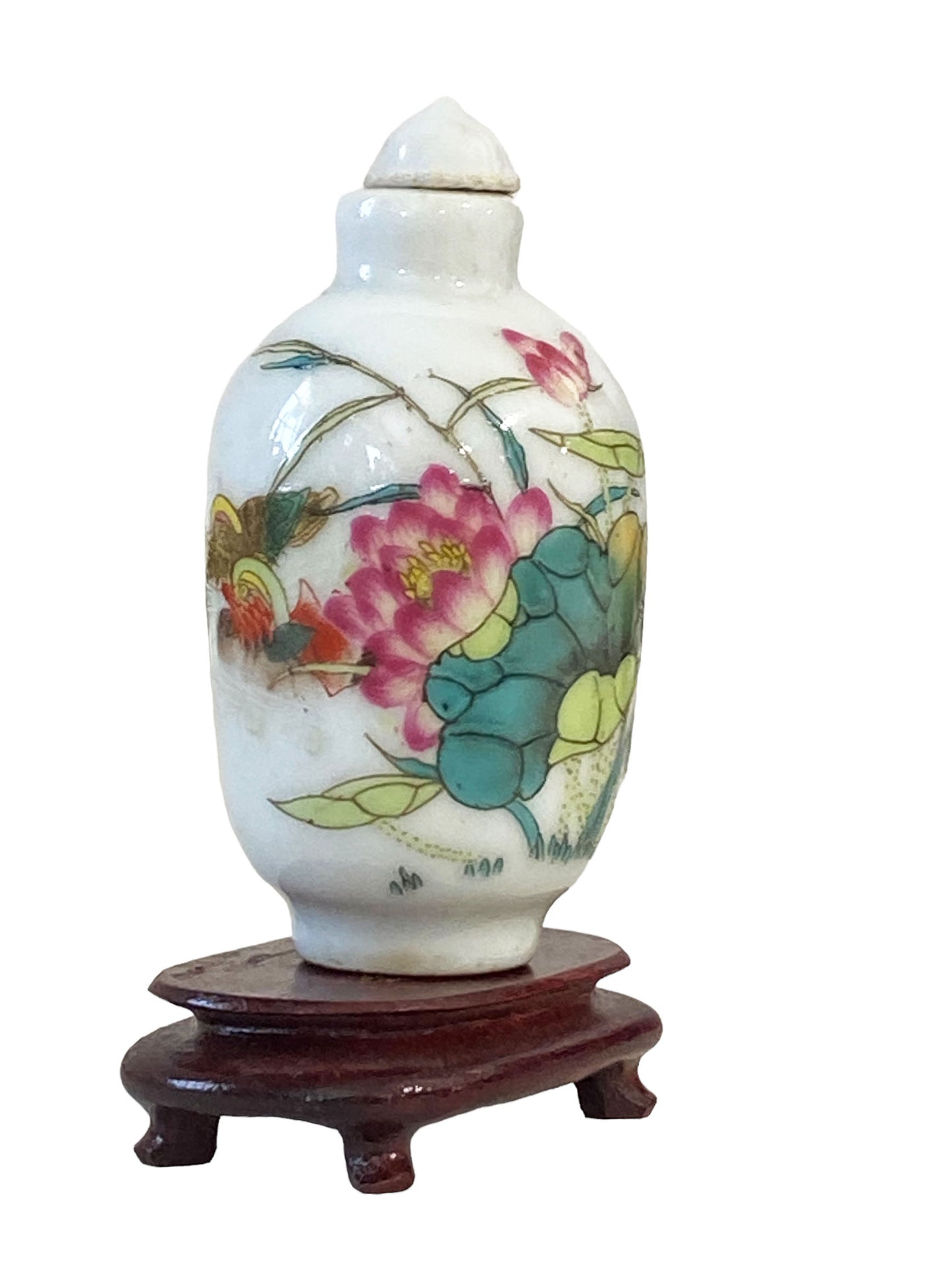 #792 Chinoiserie Famille Rose Porcelain Snuff Bottle 3.5" H
