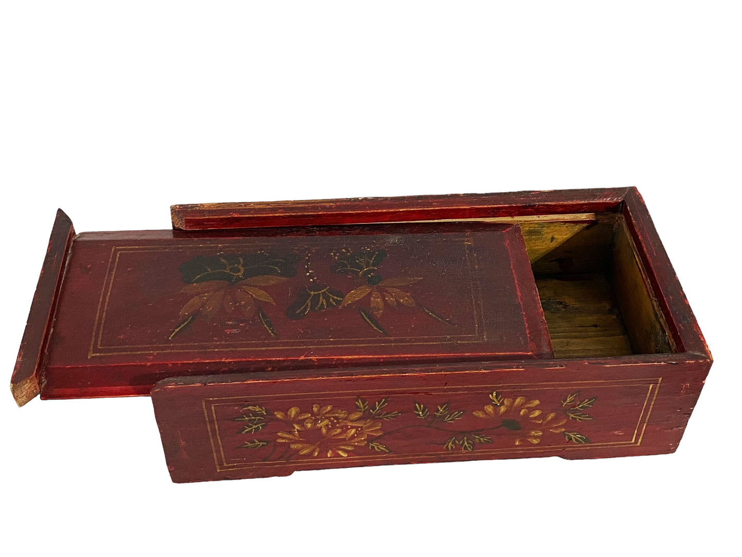 #5693 Vintage Tibetan Wooden Box w/ Lotus Flowers