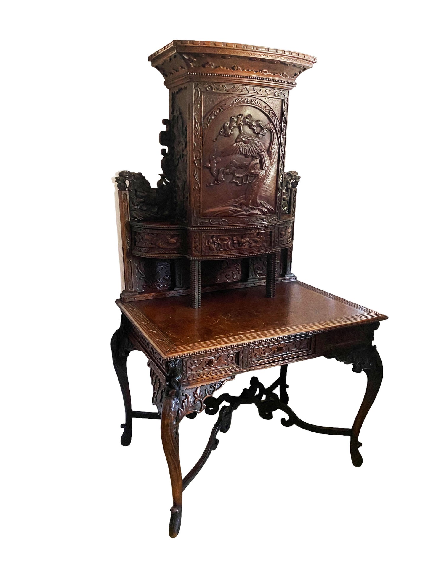 #7078 Museum Quality Antique Rare Sino Brithish Bureau Cabinet ca 1850