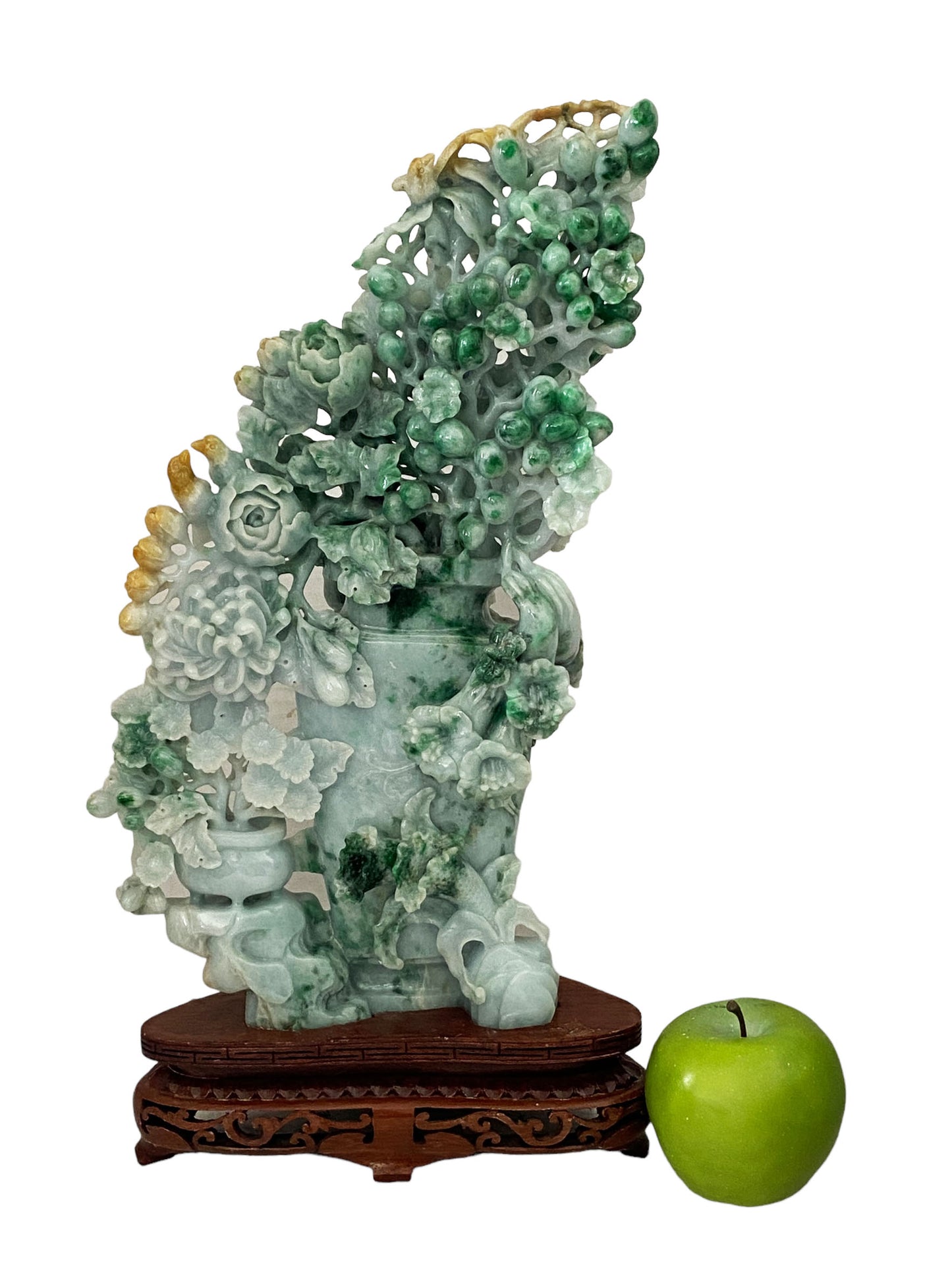 #5589 Stunning LG  Chinese Jadeite Jade Peonies Flowers   16" H