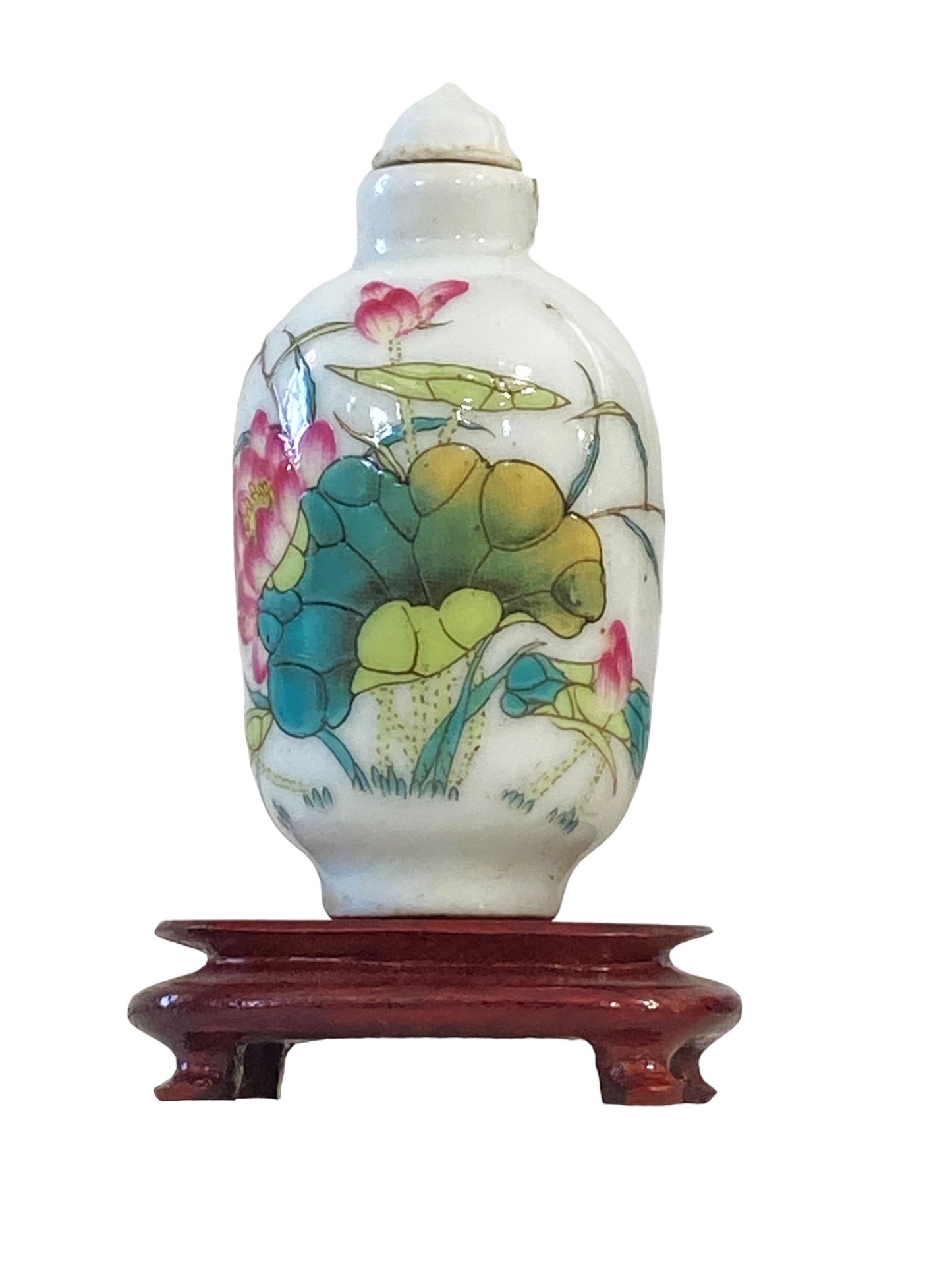#792 Chinoiserie Famille Rose Porcelain Snuff Bottle 3.5" H