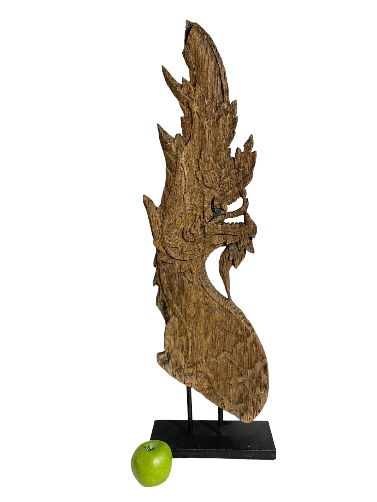 # 5774 19th Century Thai Wood Naga Roof Finial Sculpture on Iron Stand 33.5" H