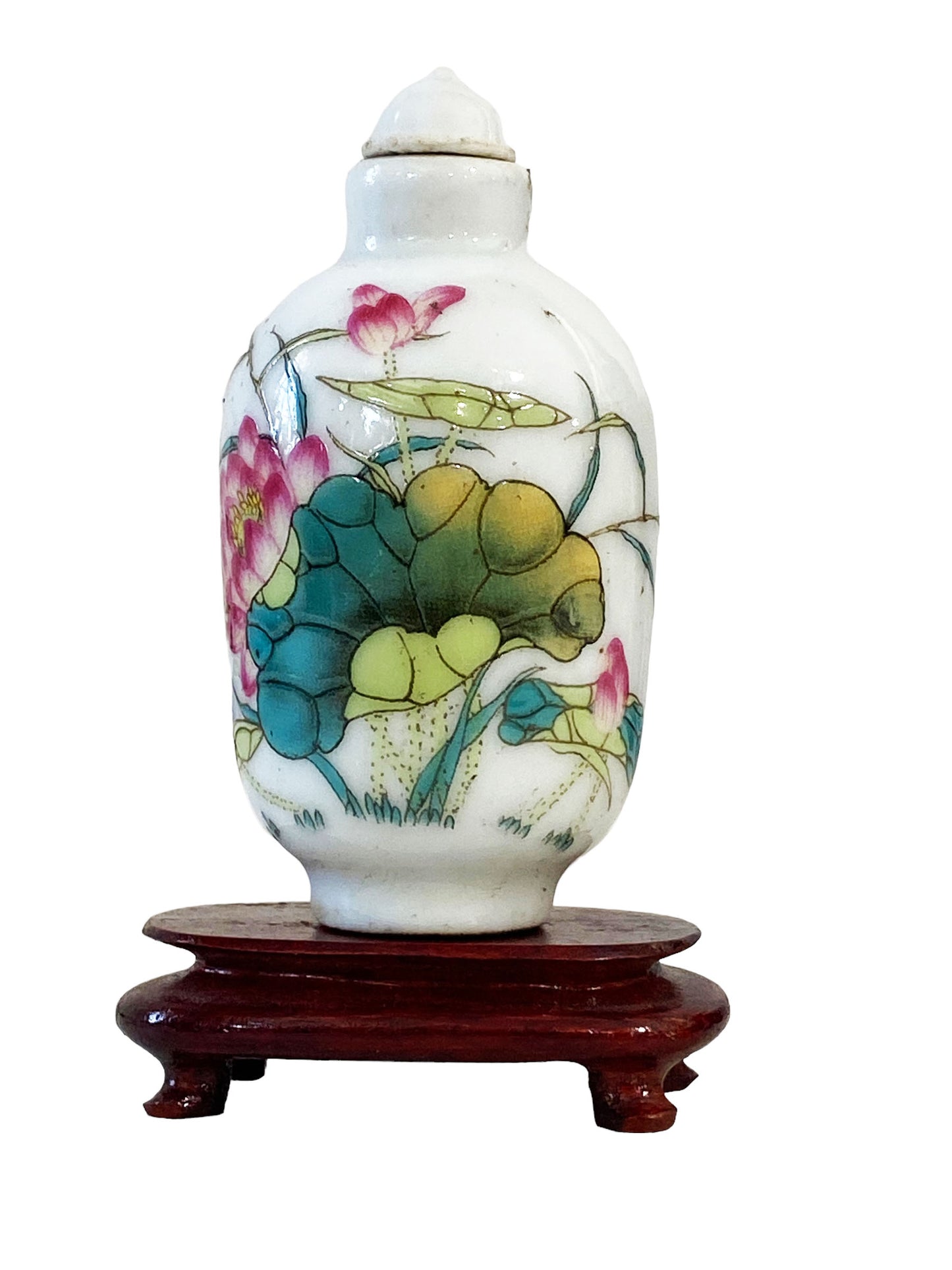 #792 Chinoiserie Famille Rose Porcelain Snuff Bottle 3.5" H