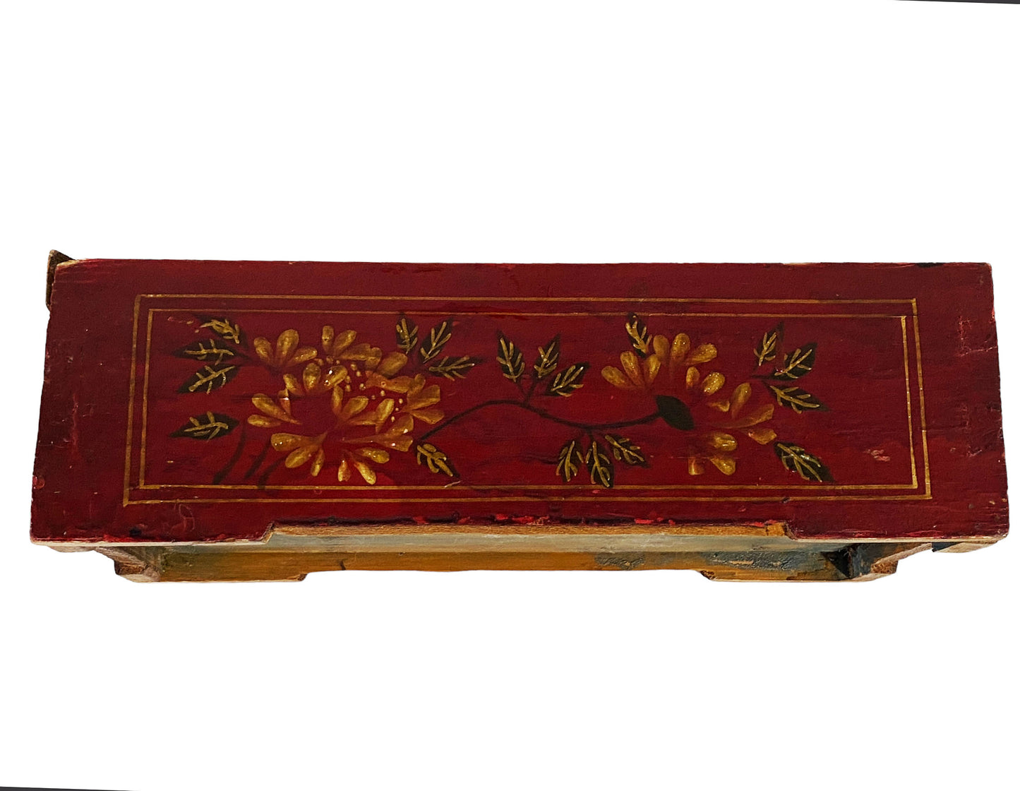 #5693 Vintage Tibetan Wooden Box w/ Lotus Flowers