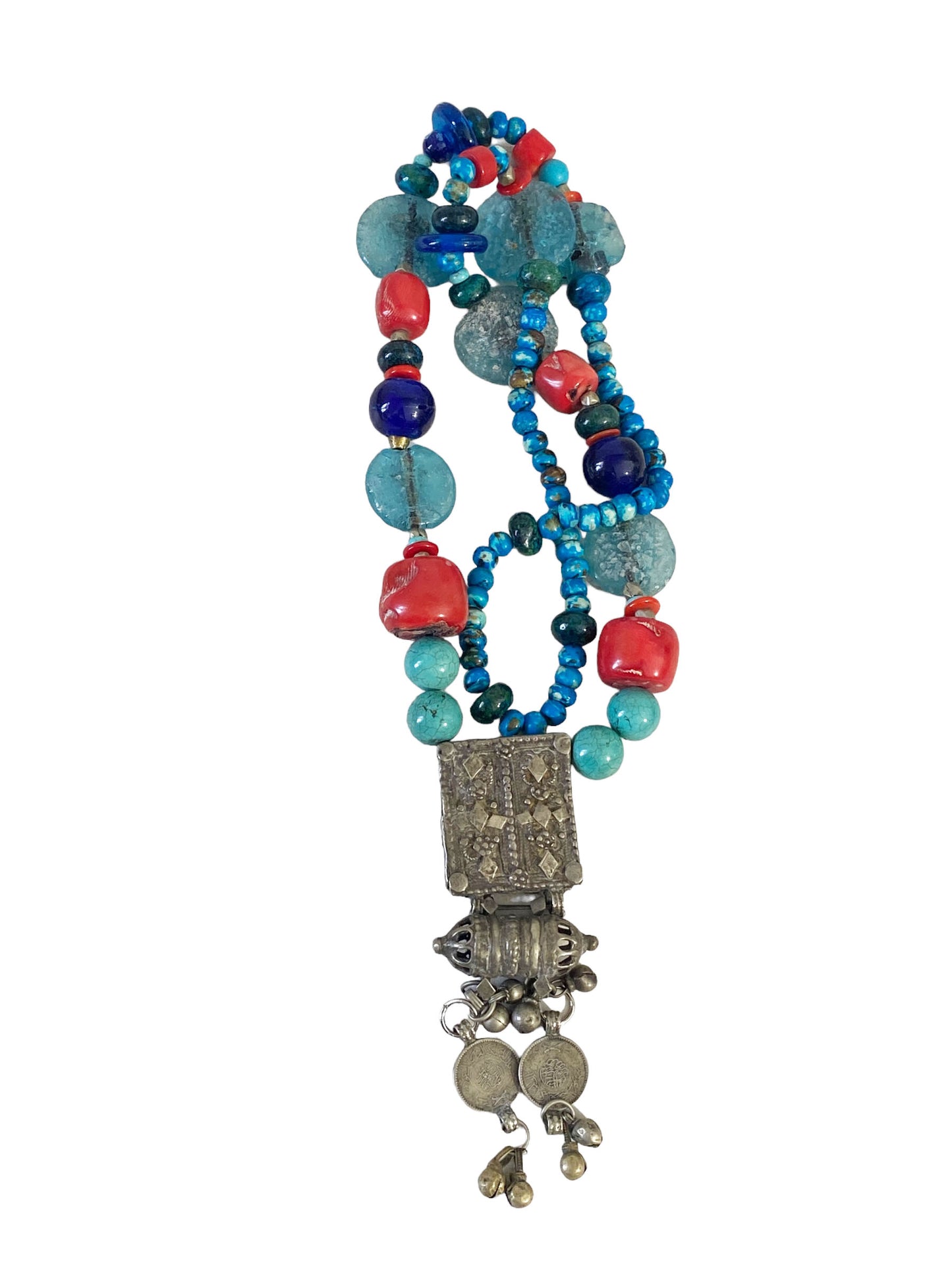 #5708 Tribal Afghan Necklace W/Coral wall Hanging 22.5" H