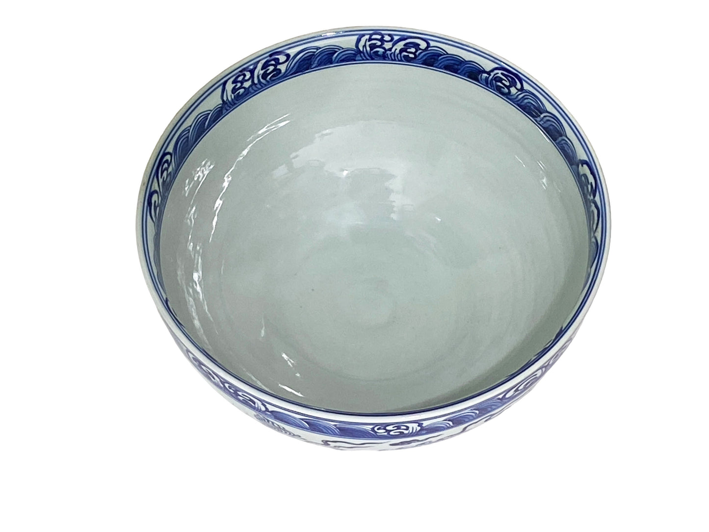 #7006 Chinoiserie Blue & White Porcelain Dragon Bowl 16" Diameter