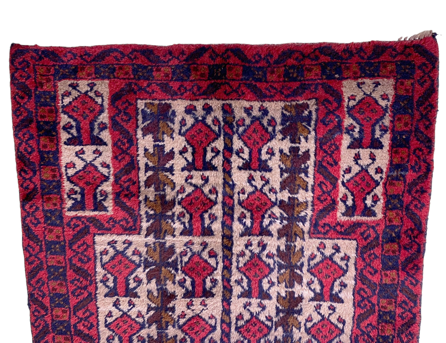 #7022 1950's Hand-knotted Afghan Baluch Prayer Rug, 2'75" by 4'5"
