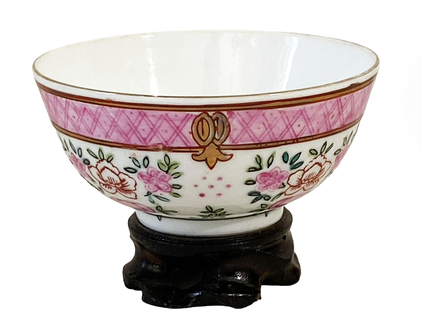#176 Chinoiserie Old Famille Rose Bowl On Stand 3" H