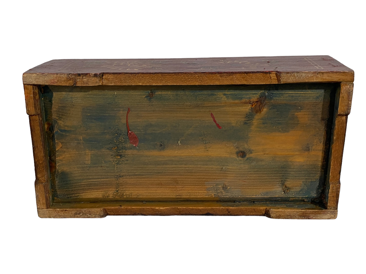 #5693 Vintage Tibetan Wooden Box w/ Lotus Flowers