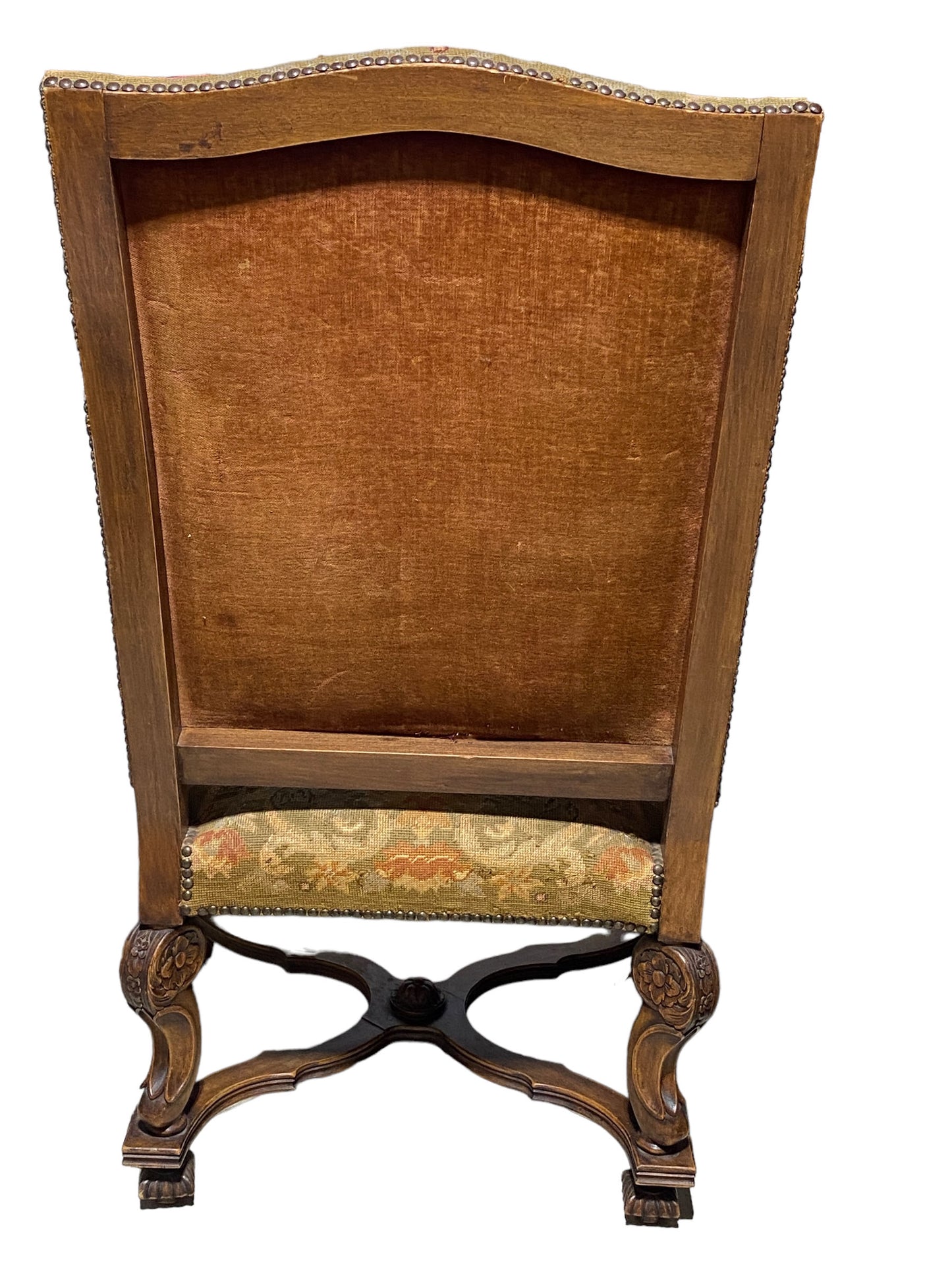 #5557 19th c English Jacobean Style Chair Upholstered With Petit Point .