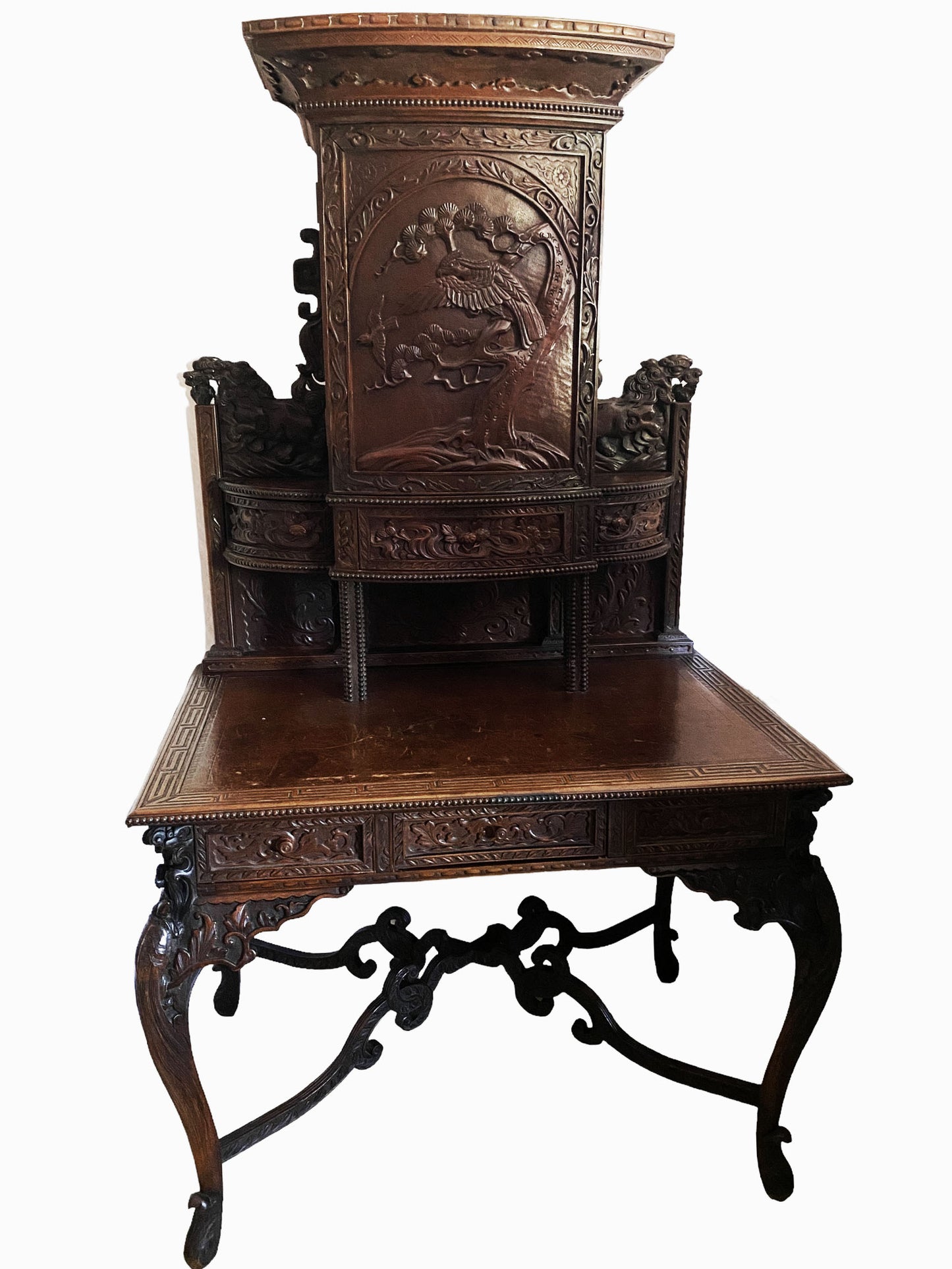 #7078 Museum Quality Antique Rare Sino Brithish Bureau Cabinet ca 1850