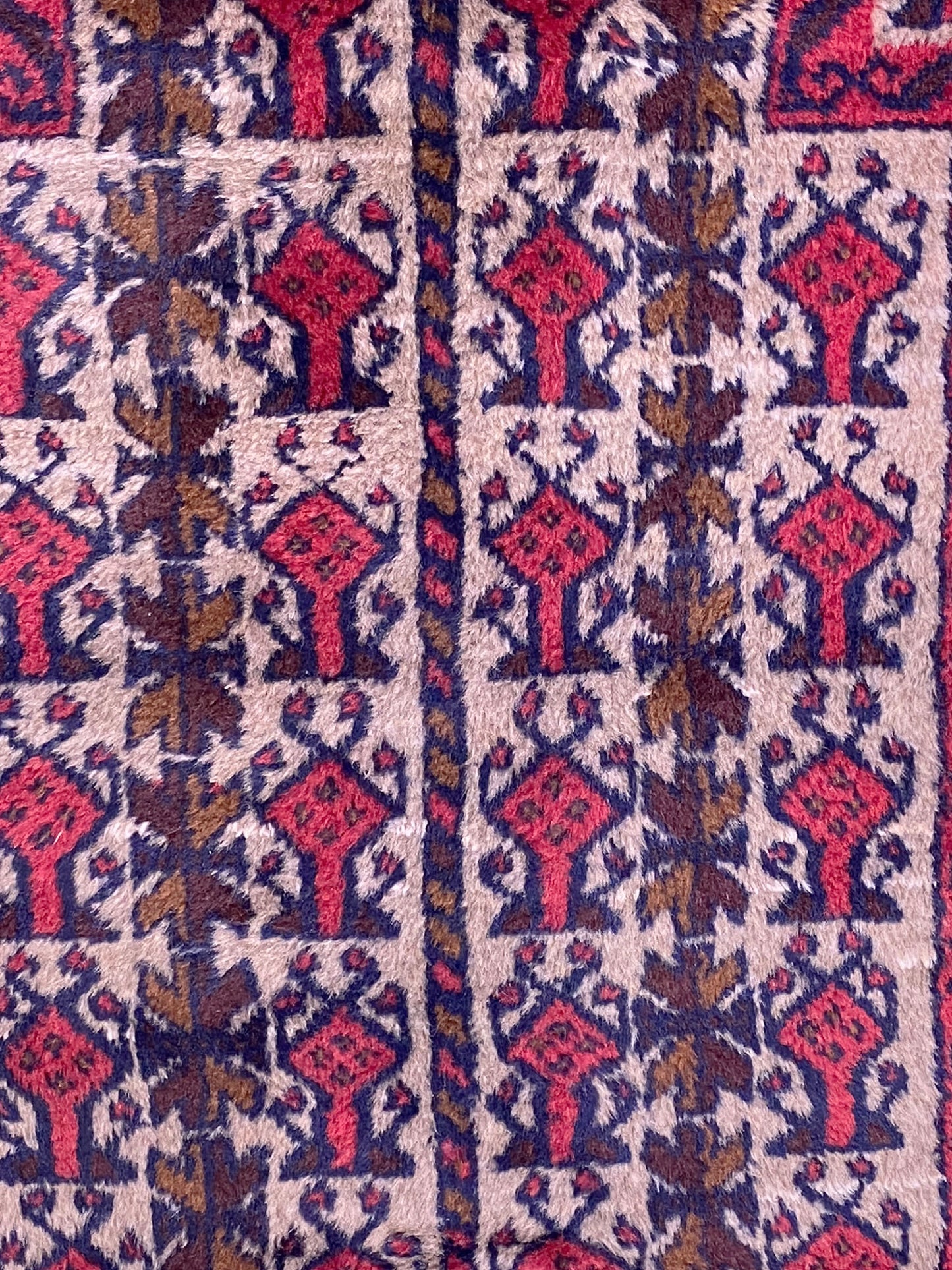 #7022 1950's Hand-knotted Afghan Baluch Prayer Rug, 2'75" by 4'5"