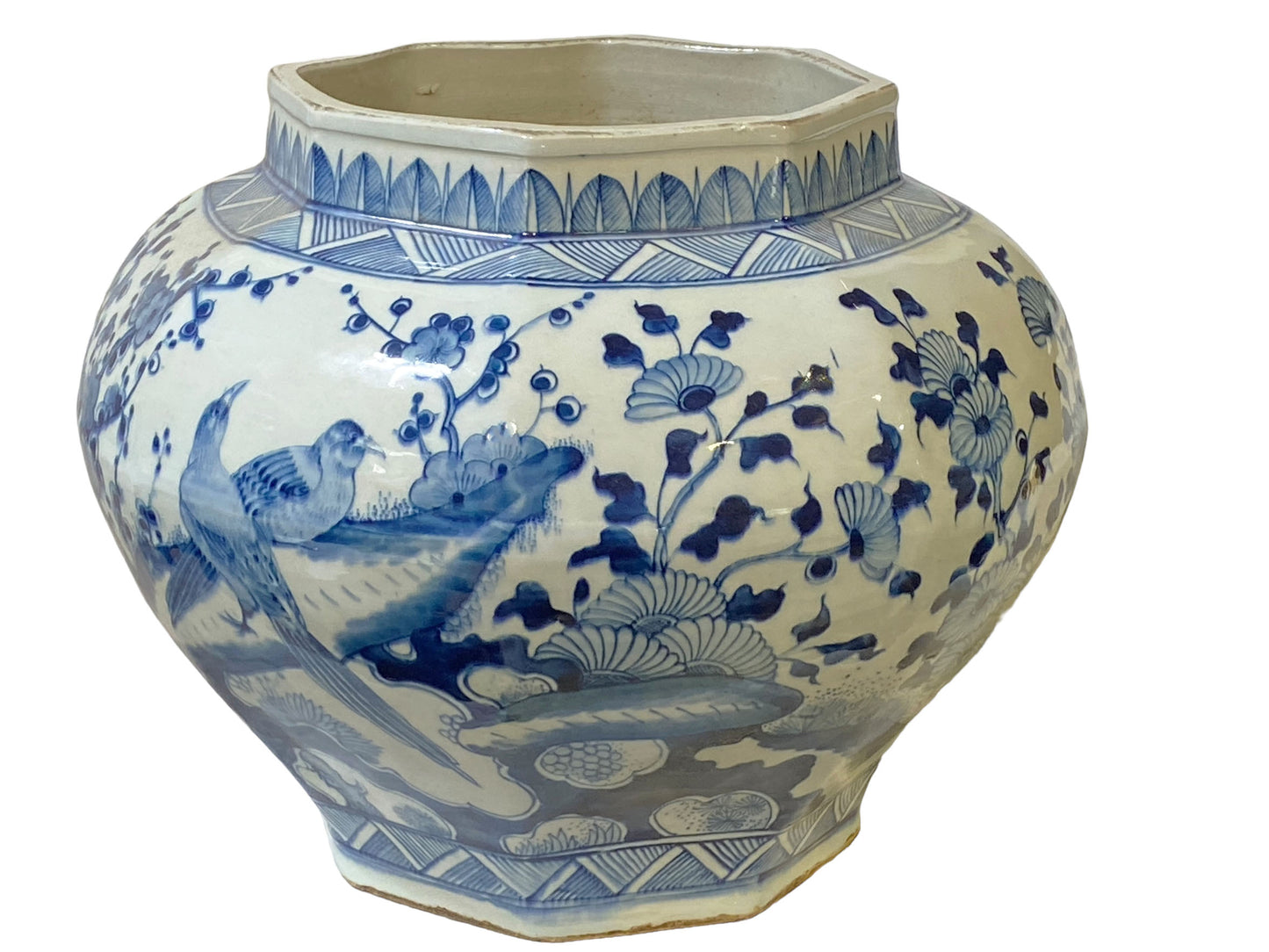 #3209 Ming Style Chinoiserie Blue and White Vase/Cachepot 11" H