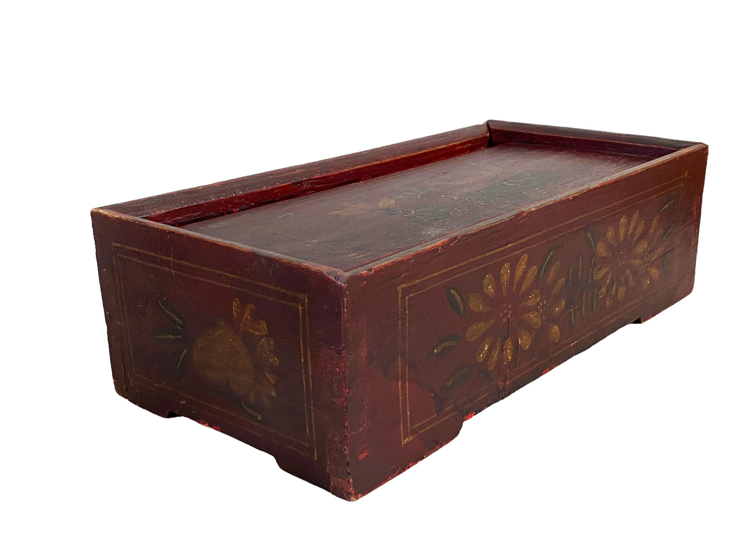 #5693 Vintage Tibetan Wooden Box w/ Lotus Flowers