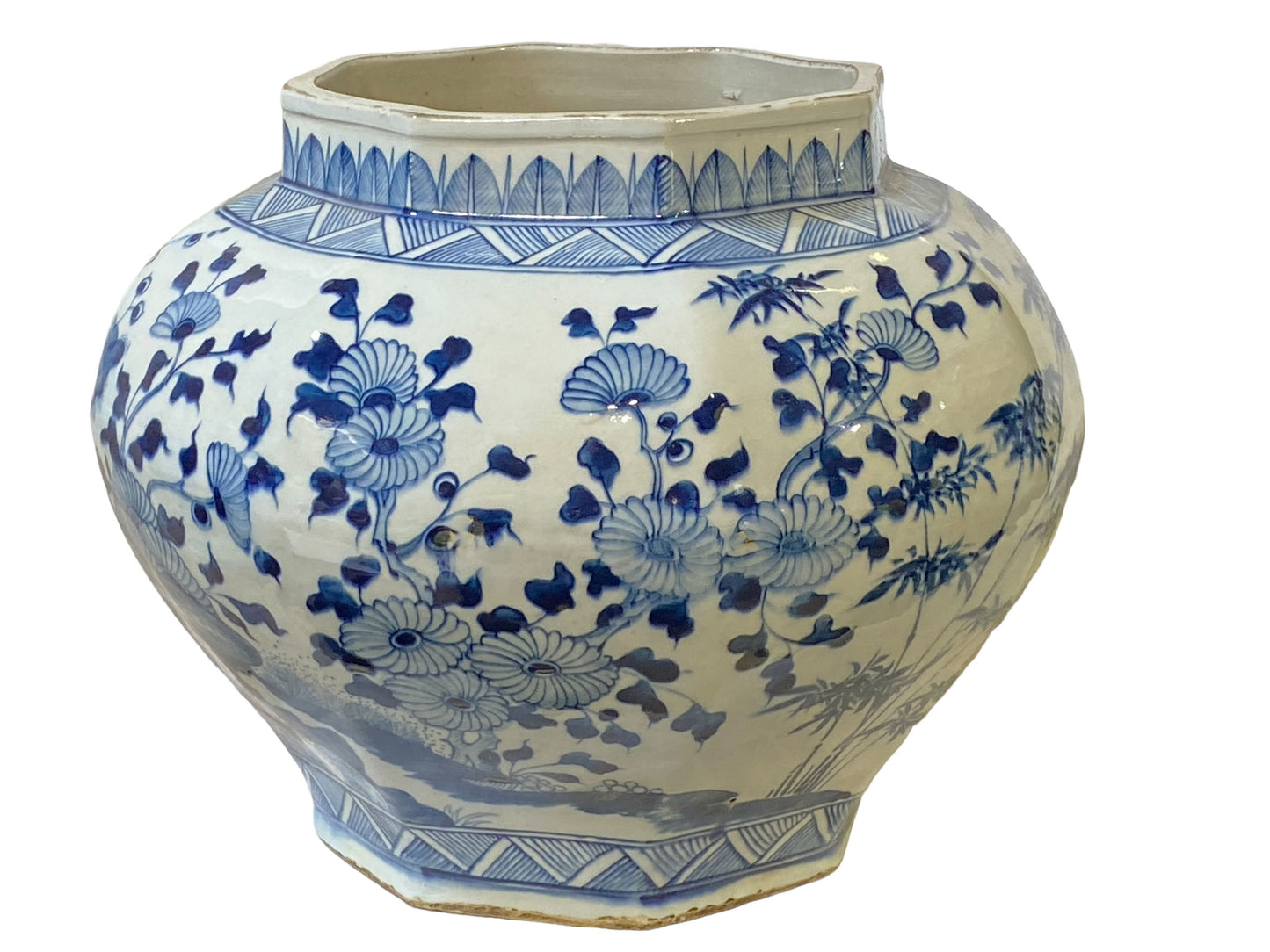 #3209 Ming Style Chinoiserie Blue and White Vase/Cachepot 11" H