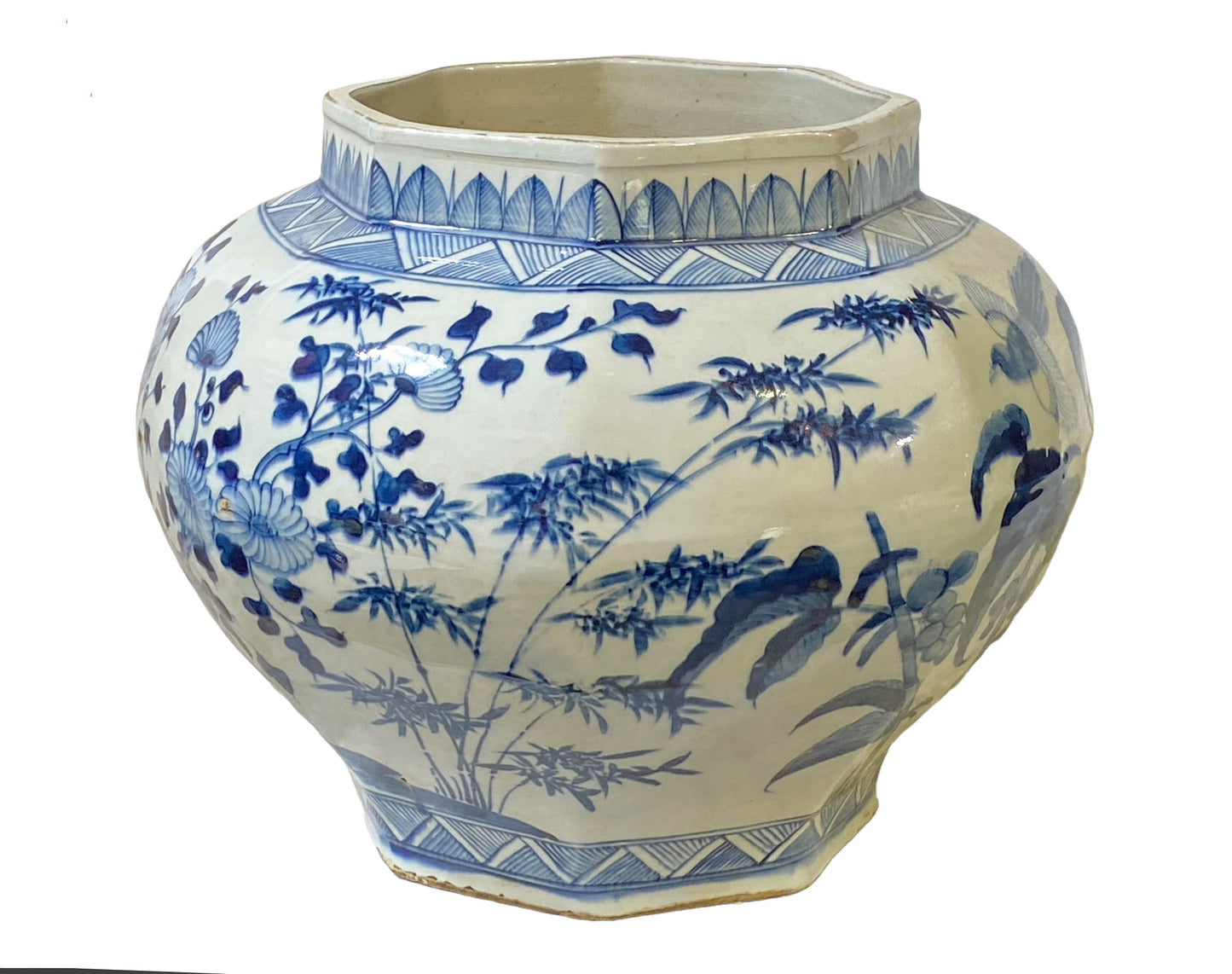 #3209 Ming Style Chinoiserie Blue and White Vase/Cachepot 11" H