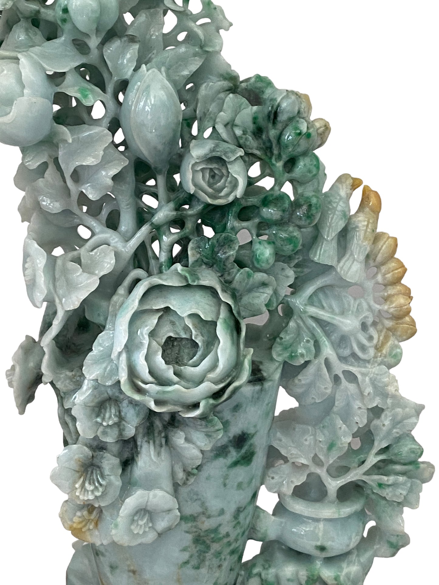 #5589 Stunning LG  Chinese Jadeite Jade Peonies Flowers   16" H