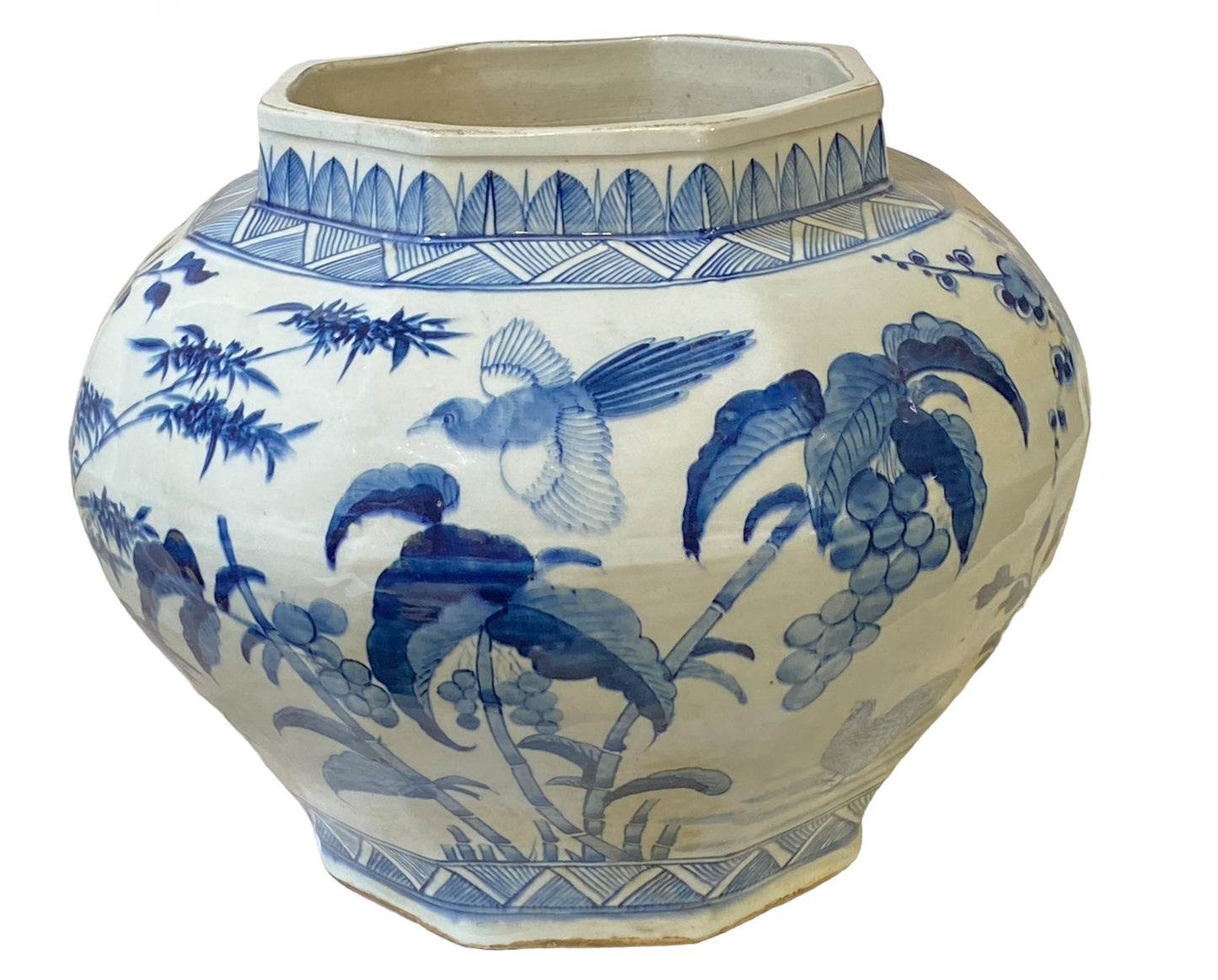 #3209 Ming Style Chinoiserie Blue and White Vase/Cachepot 11" H