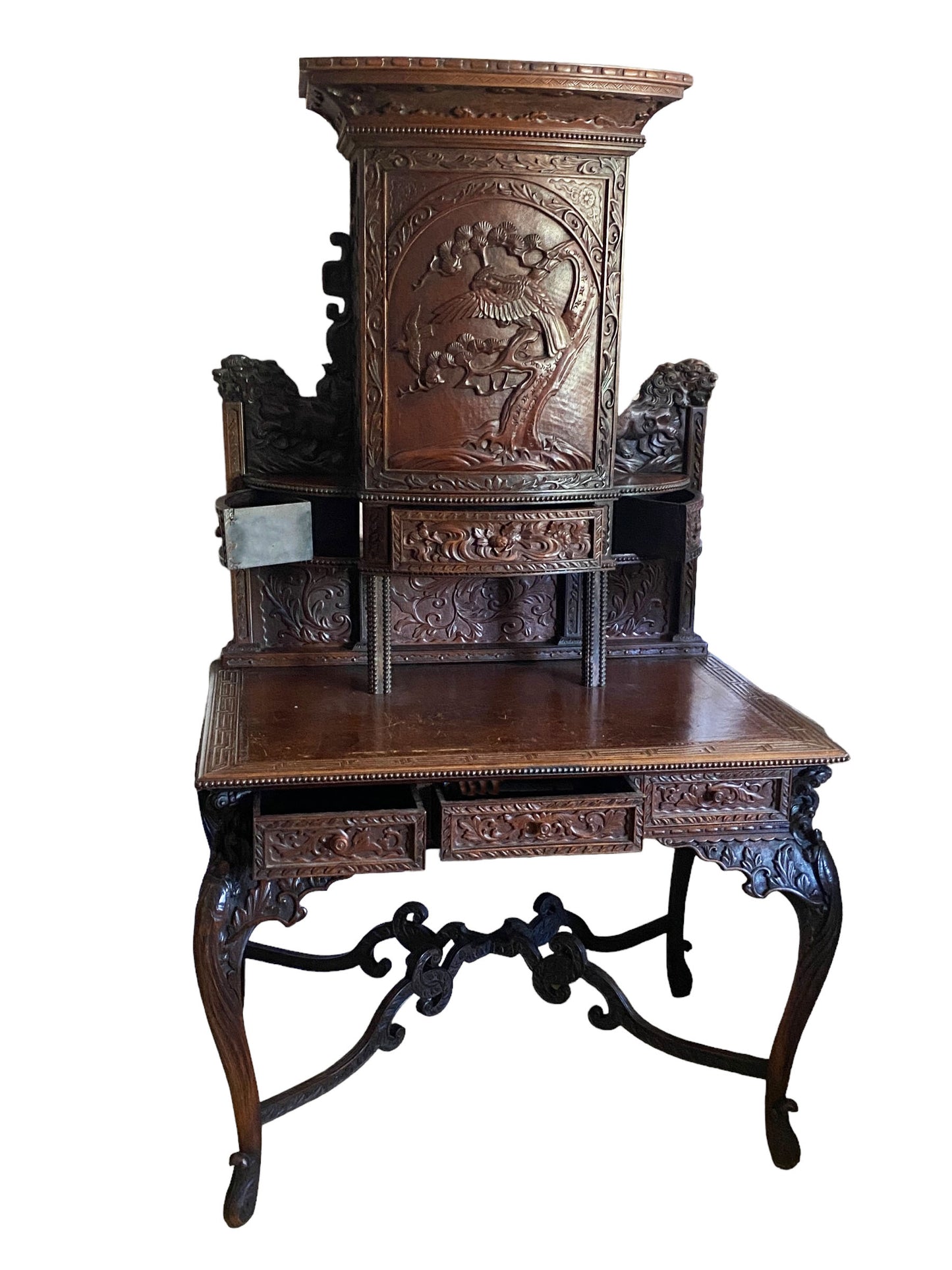 #7078 Museum Quality Antique Rare Sino Brithish Bureau Cabinet ca 1850