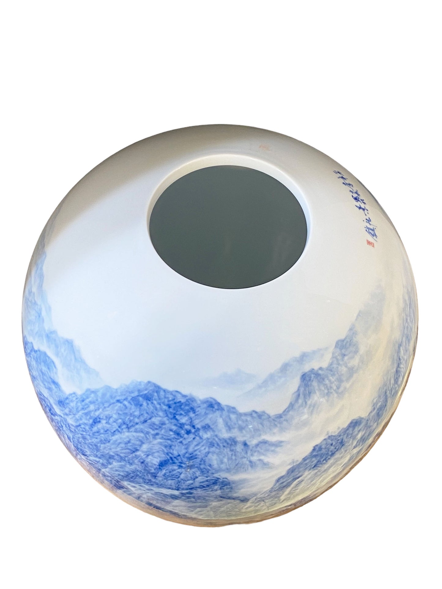 #5786 Chinoiserie Egg Shaped Blue and White Vase 16" H