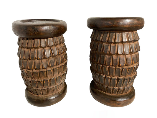 #5822 1960's Set Of Two Tribal Bamileke Stools/Tables Cameroon 15.5" H